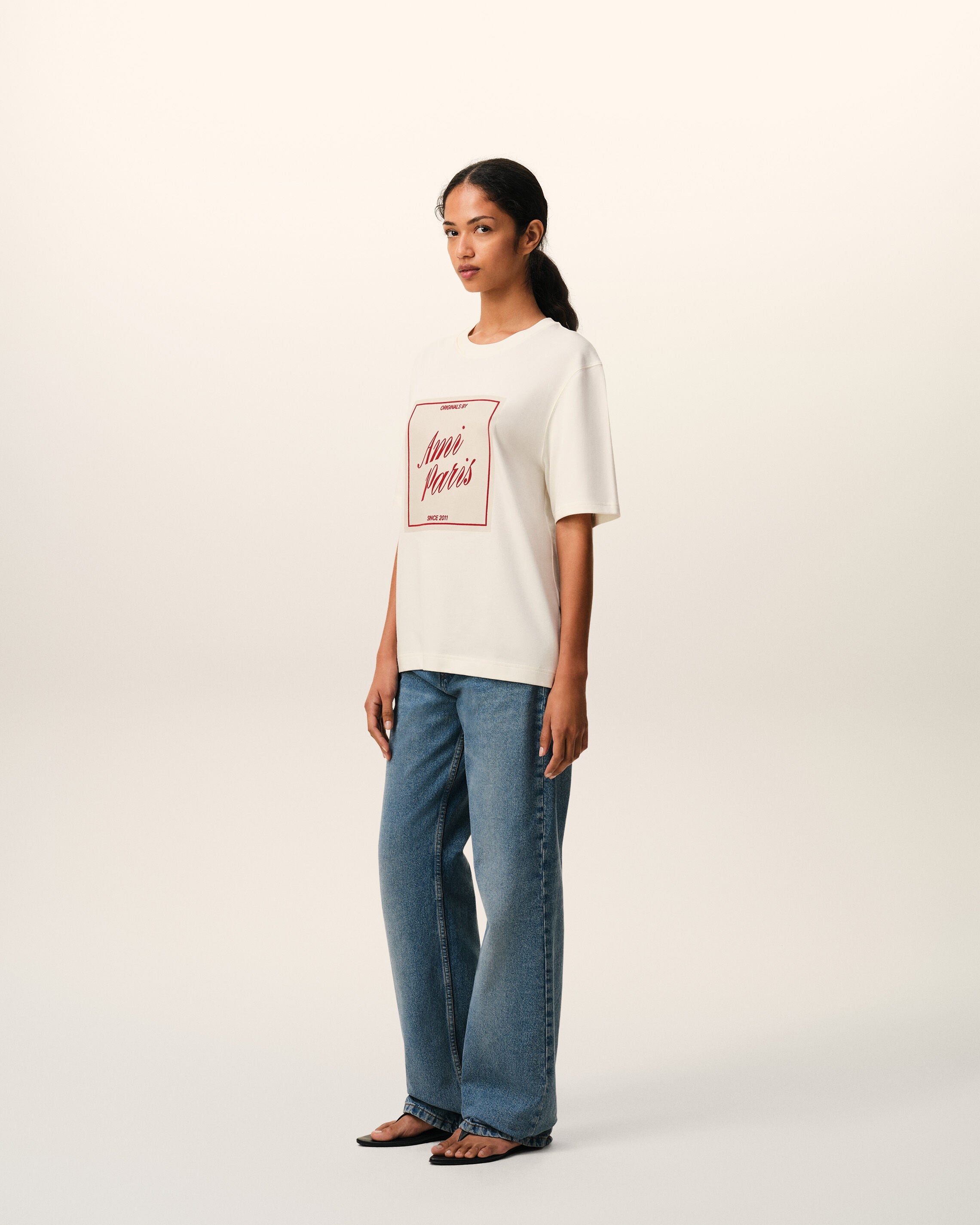 White Cotton Ami Paris Heritage Print Tshirt