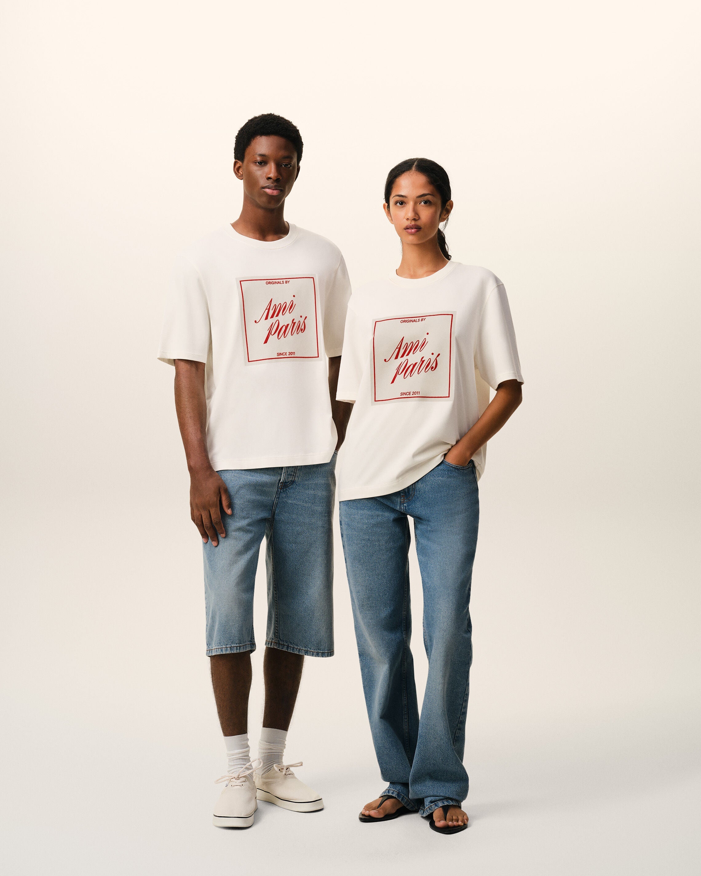 White Cotton Ami Paris Heritage Print Tshirt