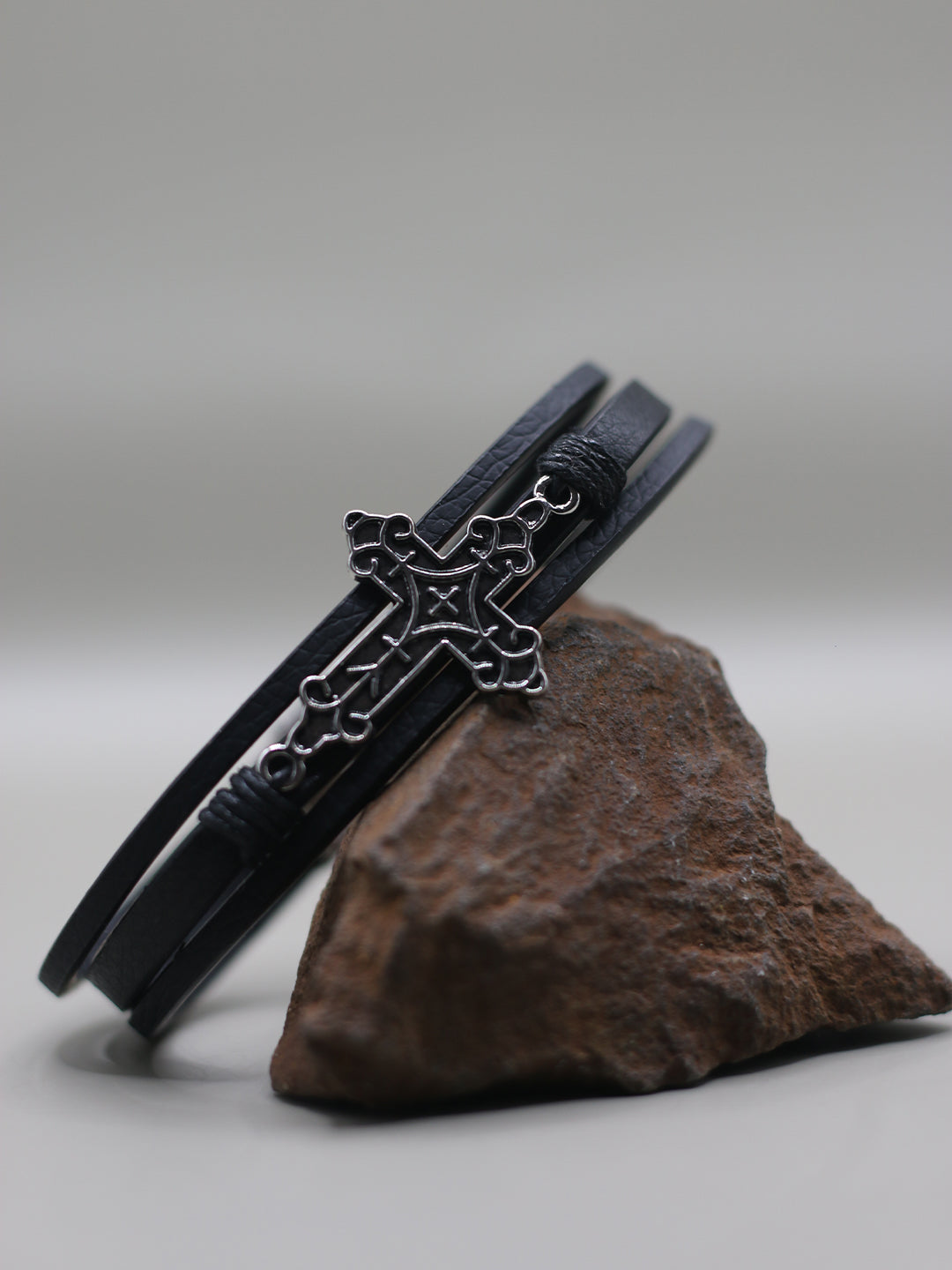 BIG CROSS BLACK BRACELET FOR MEN