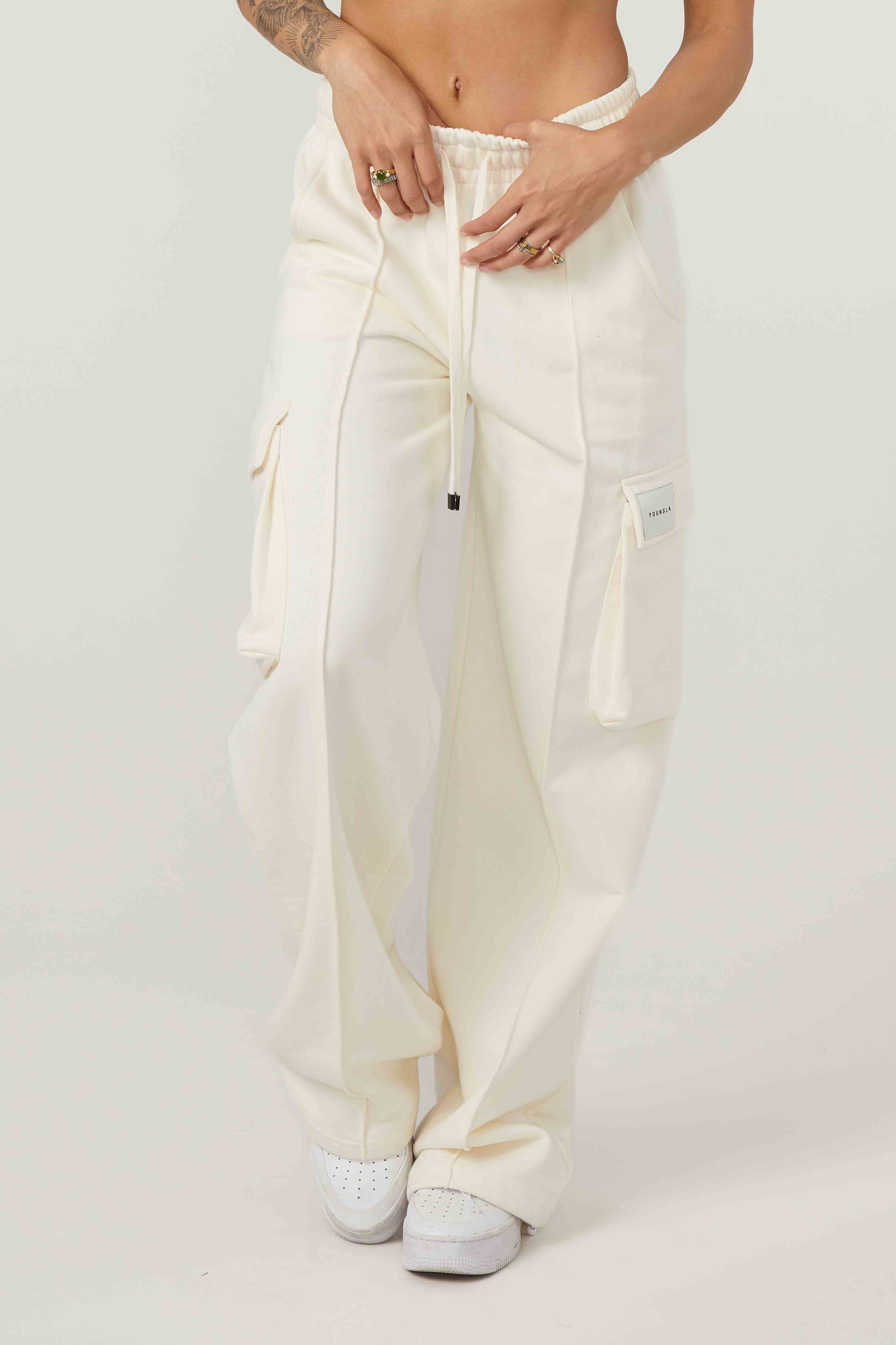 YoungLA W216 - Cargo Fleece Joggers Limestone White