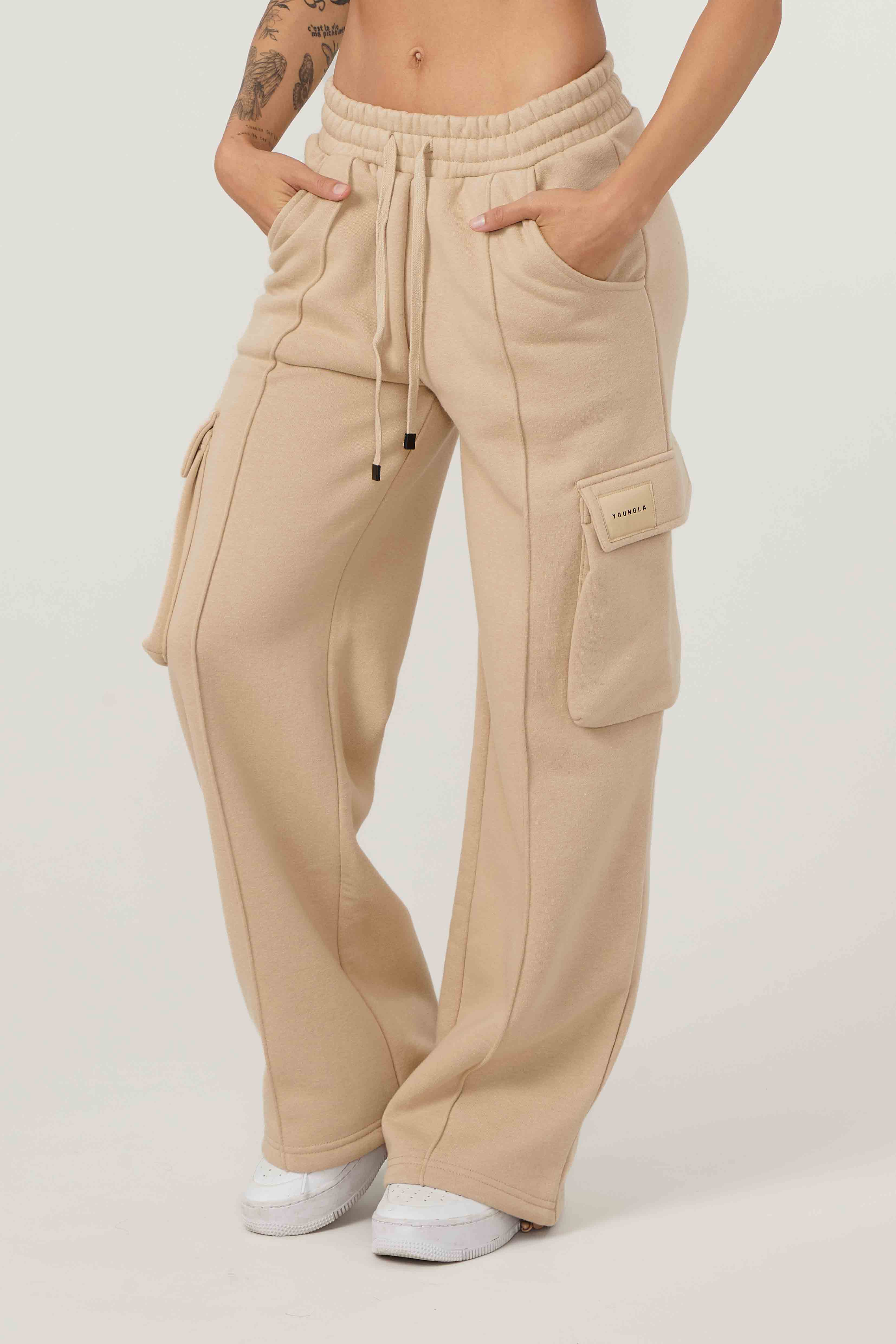 YoungLA W216 - Cargo Fleece Joggers Sandstone Beige