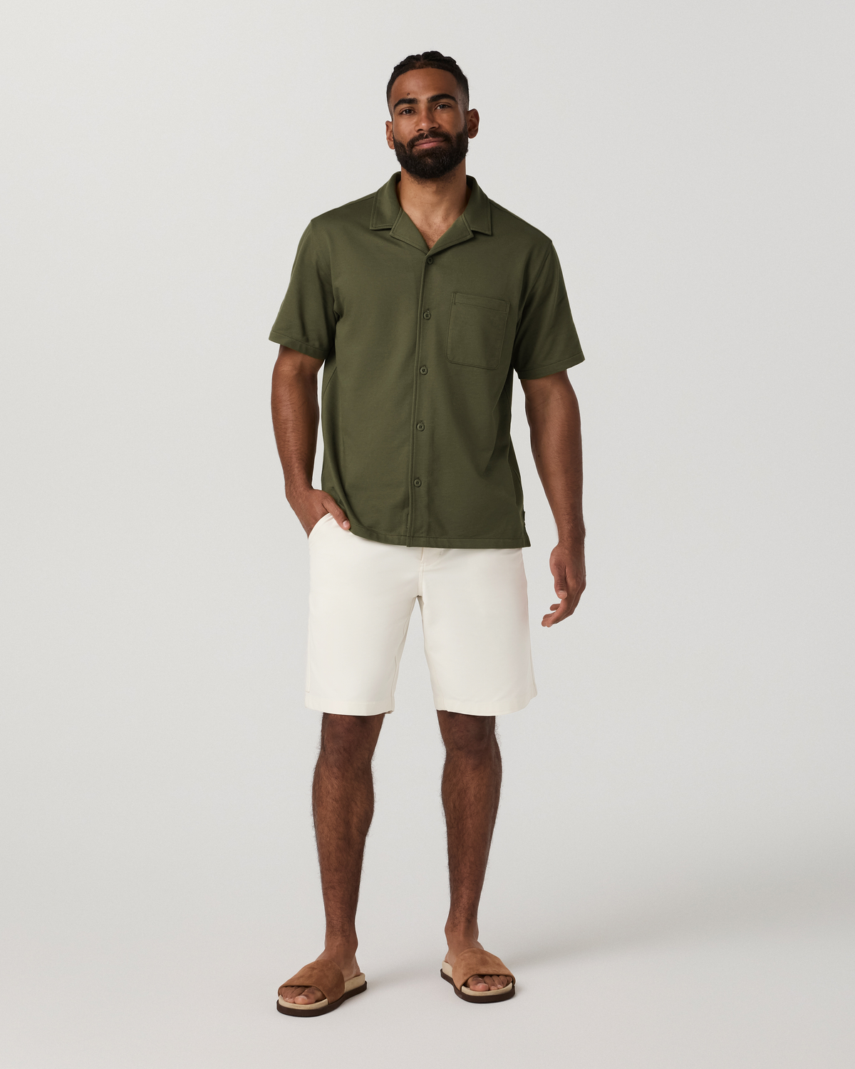 Vuori Short Sleeve Knit Oxford Camp Collar Button Down