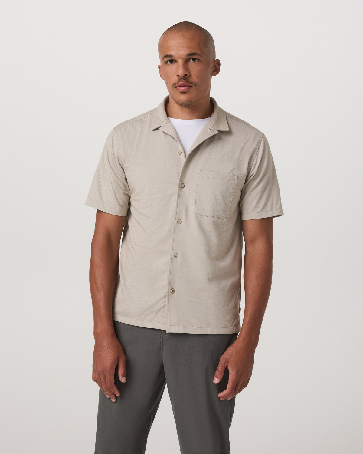 Vuori Short Sleeve Knit Oxford Camp Collar Button Down
