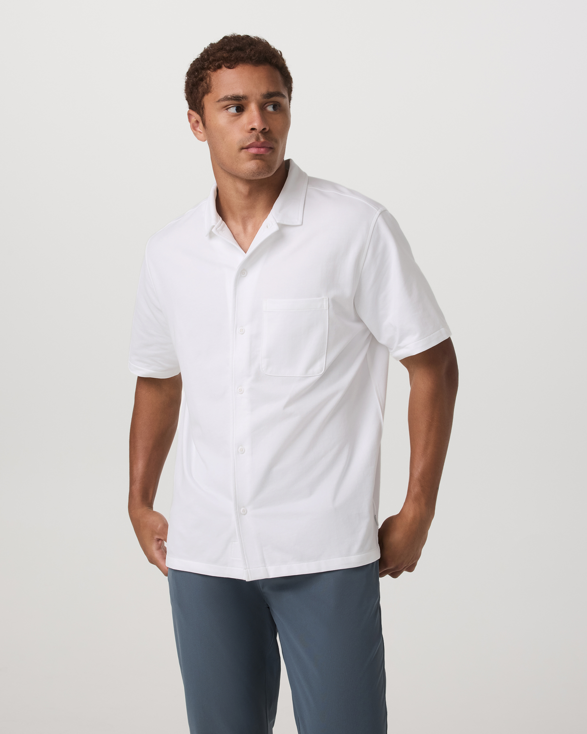 Vuori Short Sleeve Knit Oxford Camp Collar Button Down