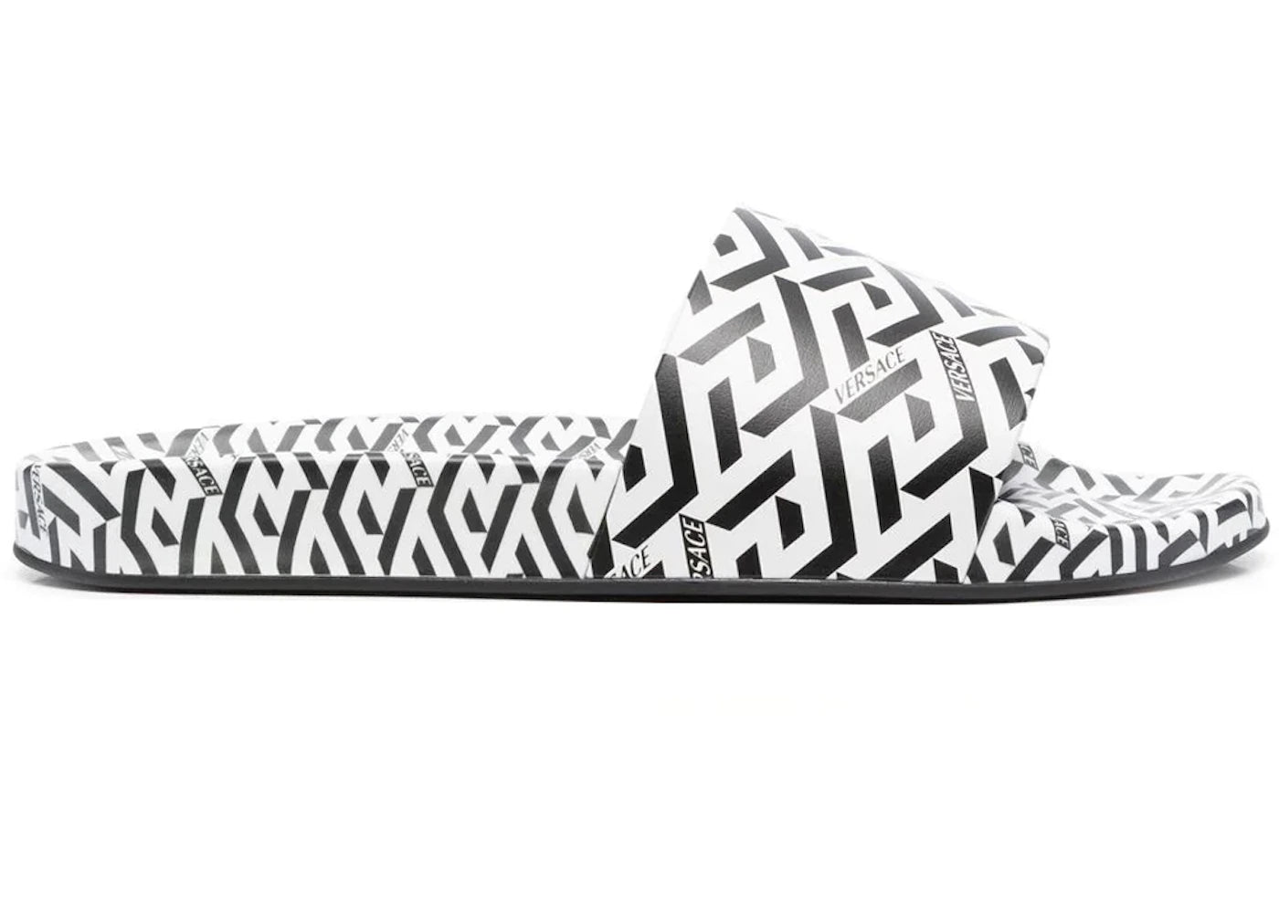 Versace La Greca Print Slide Black White