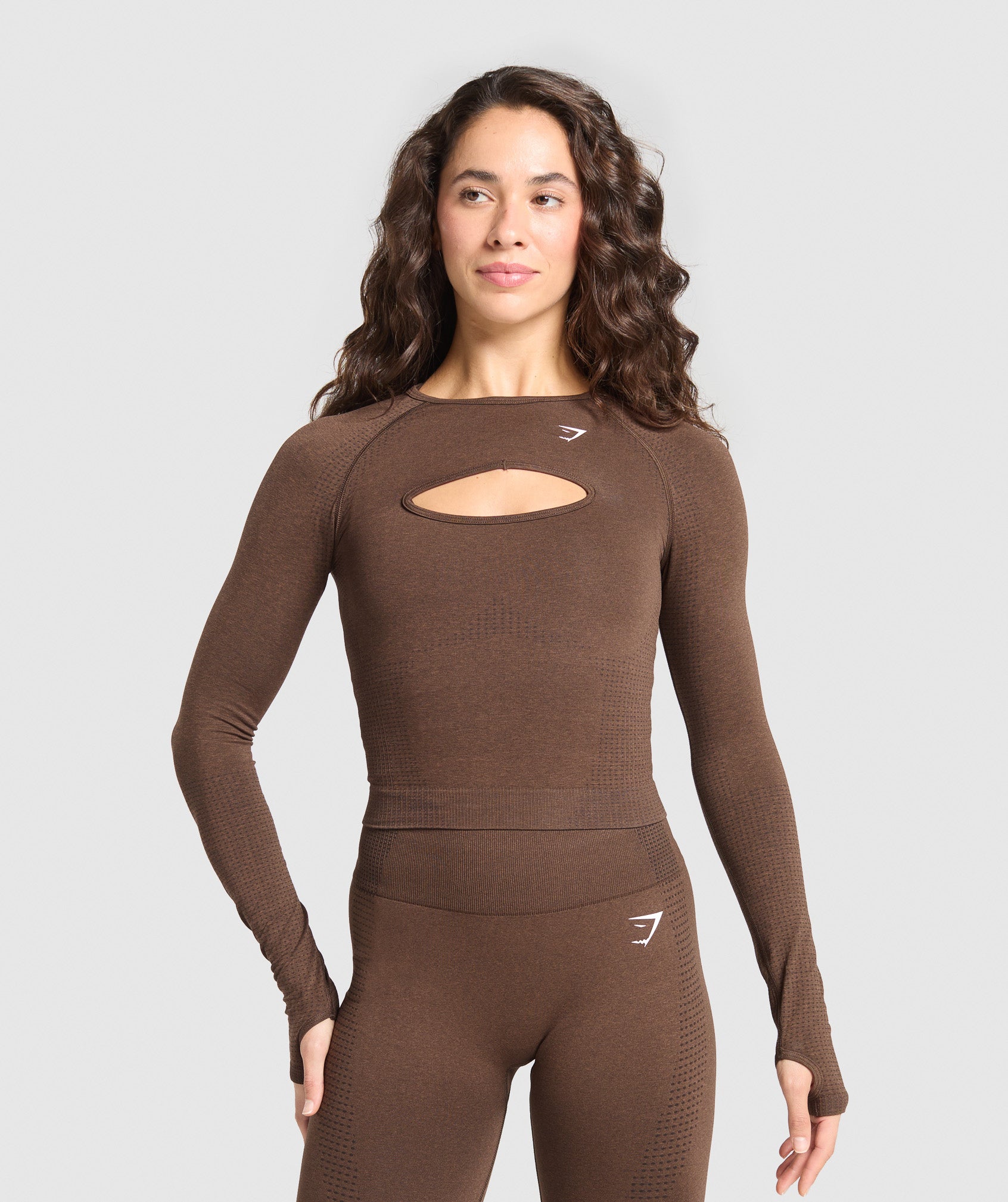Women's Gymshark Vital Long Sleeve Cut Out Top Espresso Marl