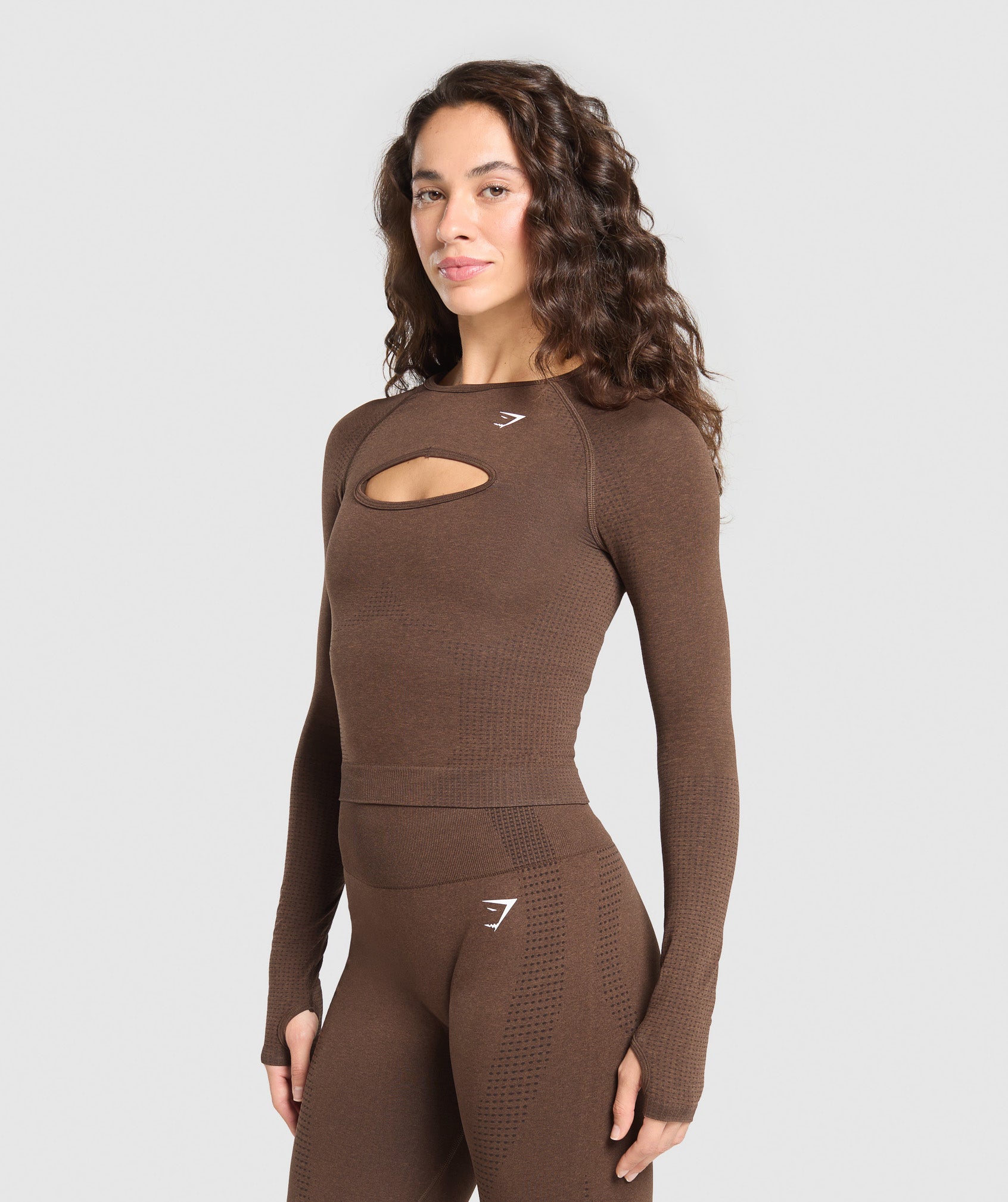 Women's Gymshark Vital Long Sleeve Cut Out Top Espresso Marl