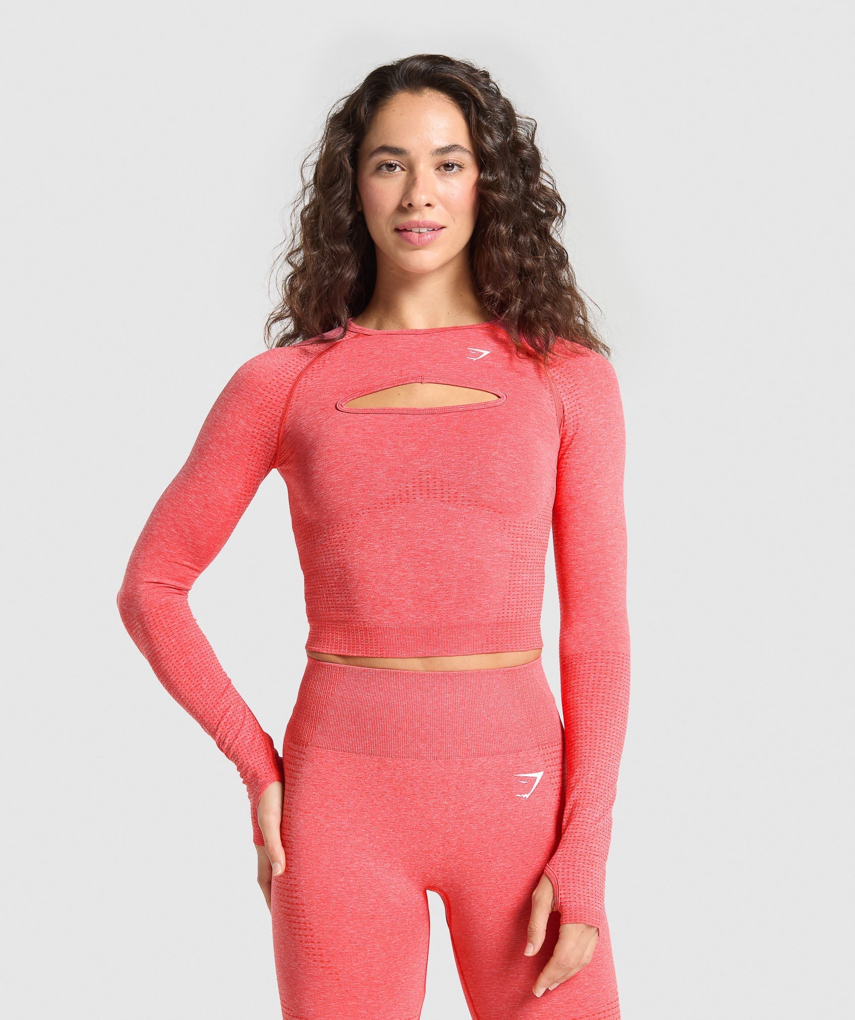 Women's Gymshark Vital Long Sleeve Cut Out Top Coral Red Marl