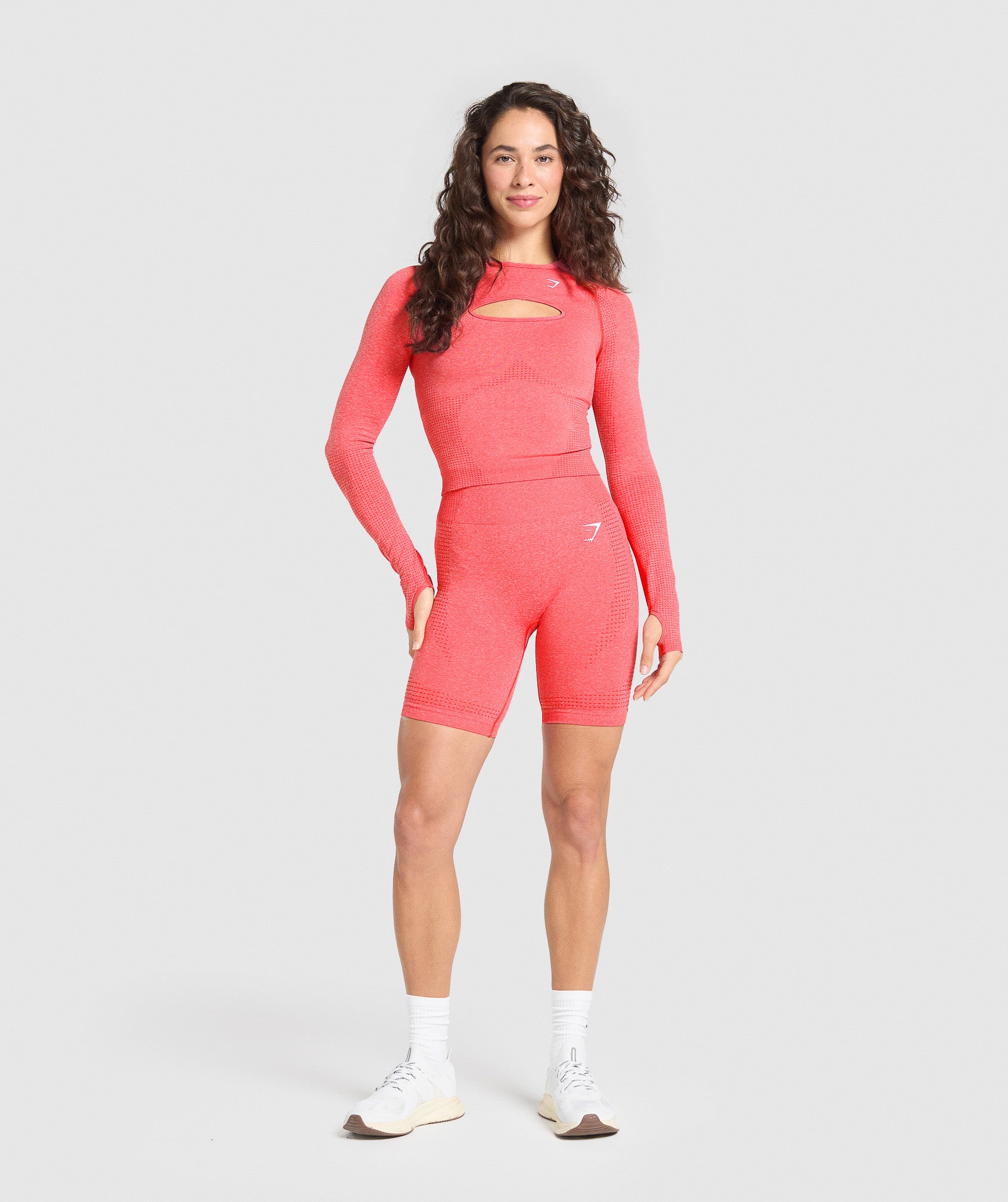 Women's Gymshark Vital Long Sleeve Cut Out Top Coral Red Marl
