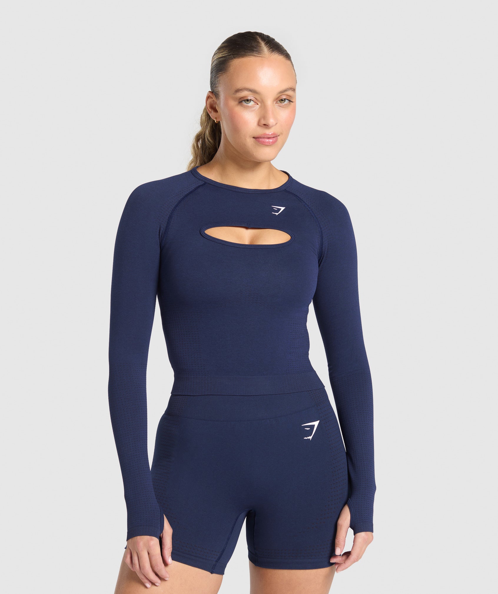 Women's Gymshark Vital Long Sleeve Cut Out Top Heavy Blue