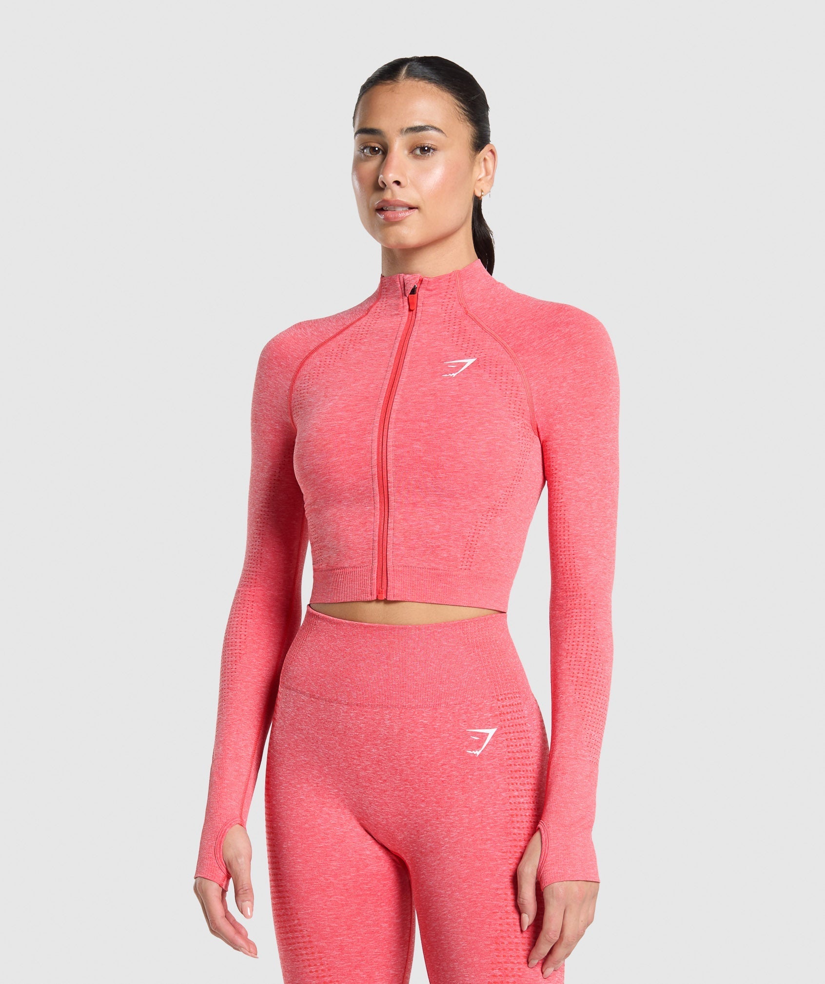 Women's Gymshark Vital Seamless Midi Zip 2.0 Pullover Coral Red
