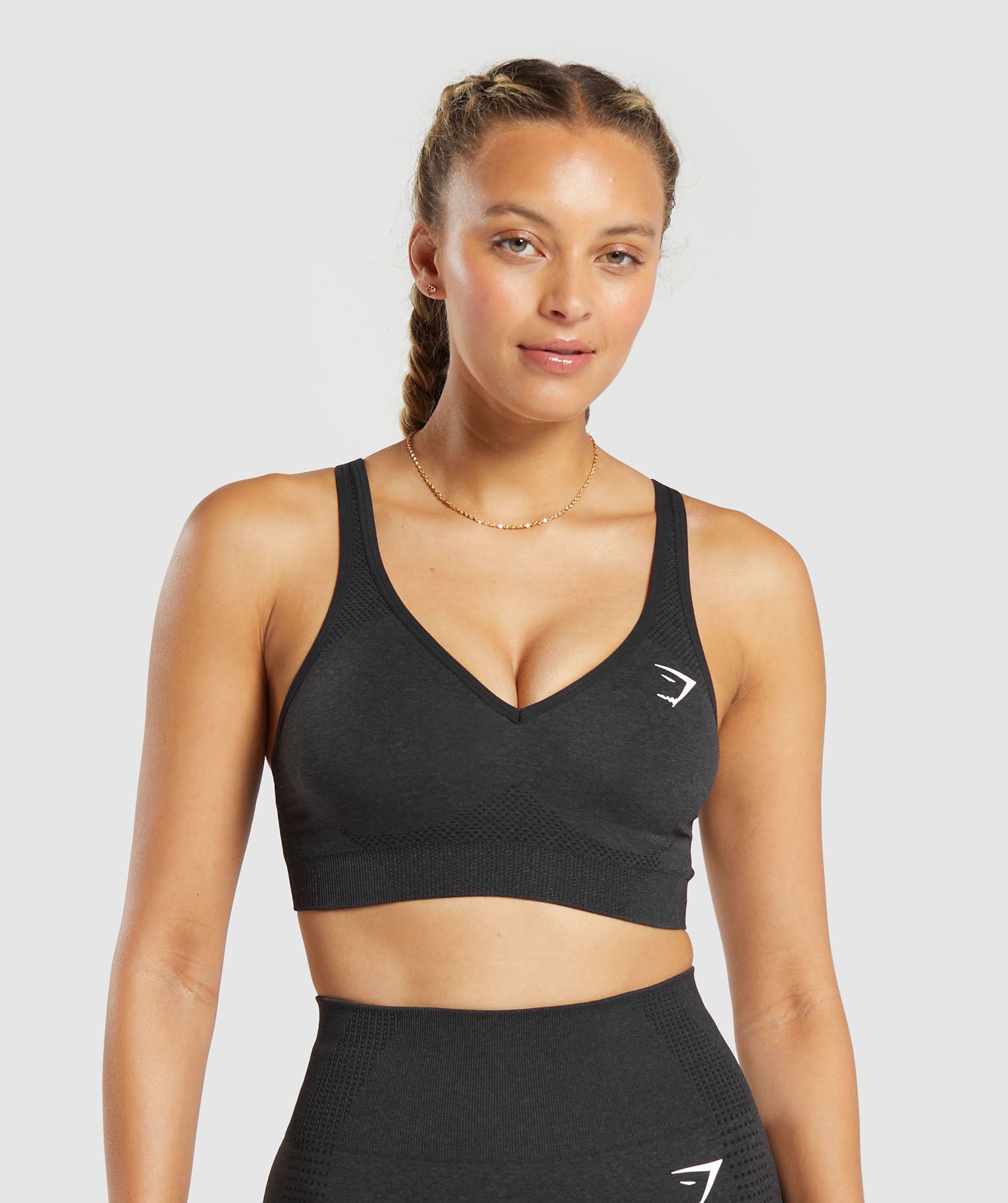 Women's Gymshark Vital V Neck Sports Bra Black Marl