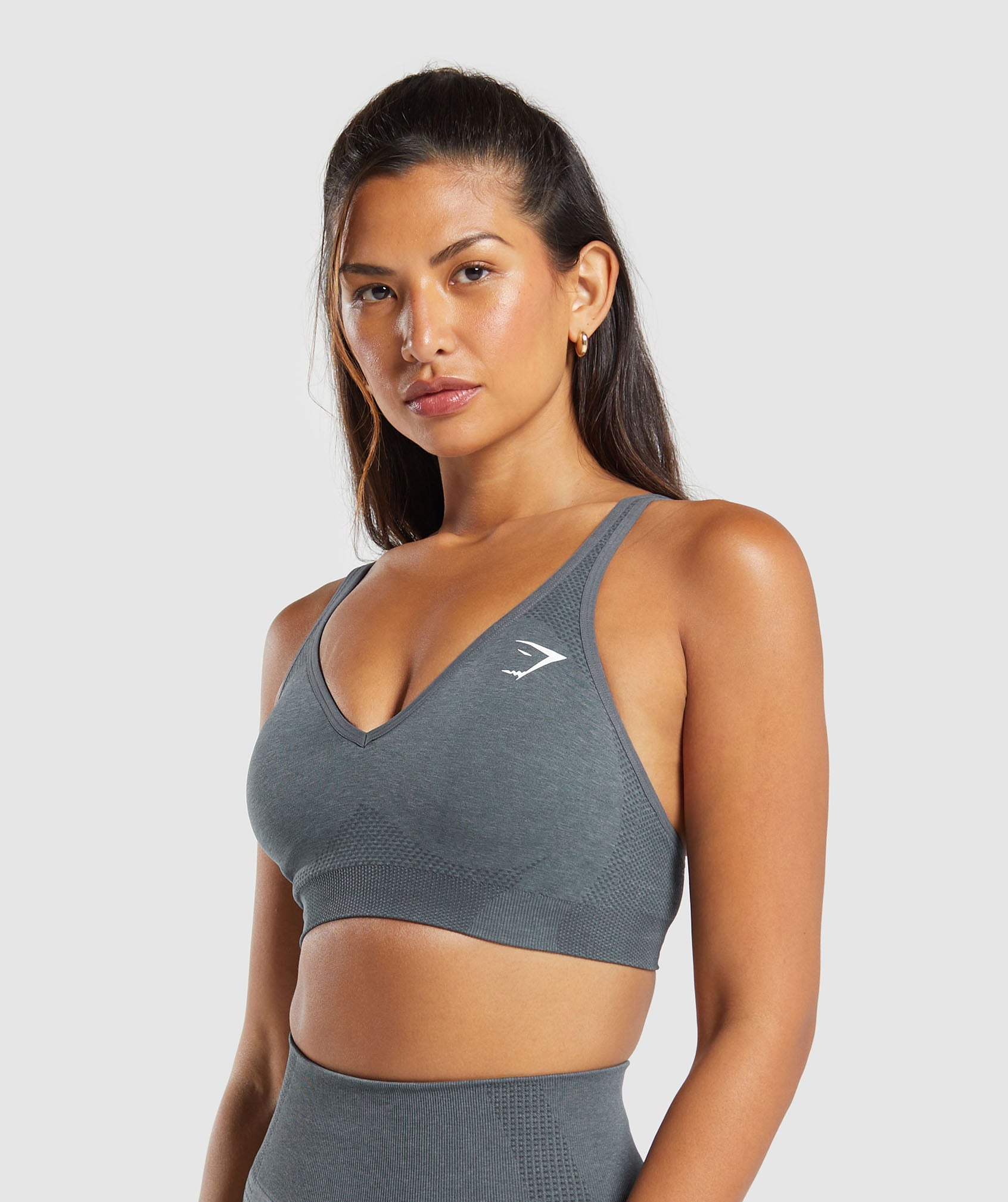 Women's Gymshark Vital V Neck Sports Bra Strong Grey Marl