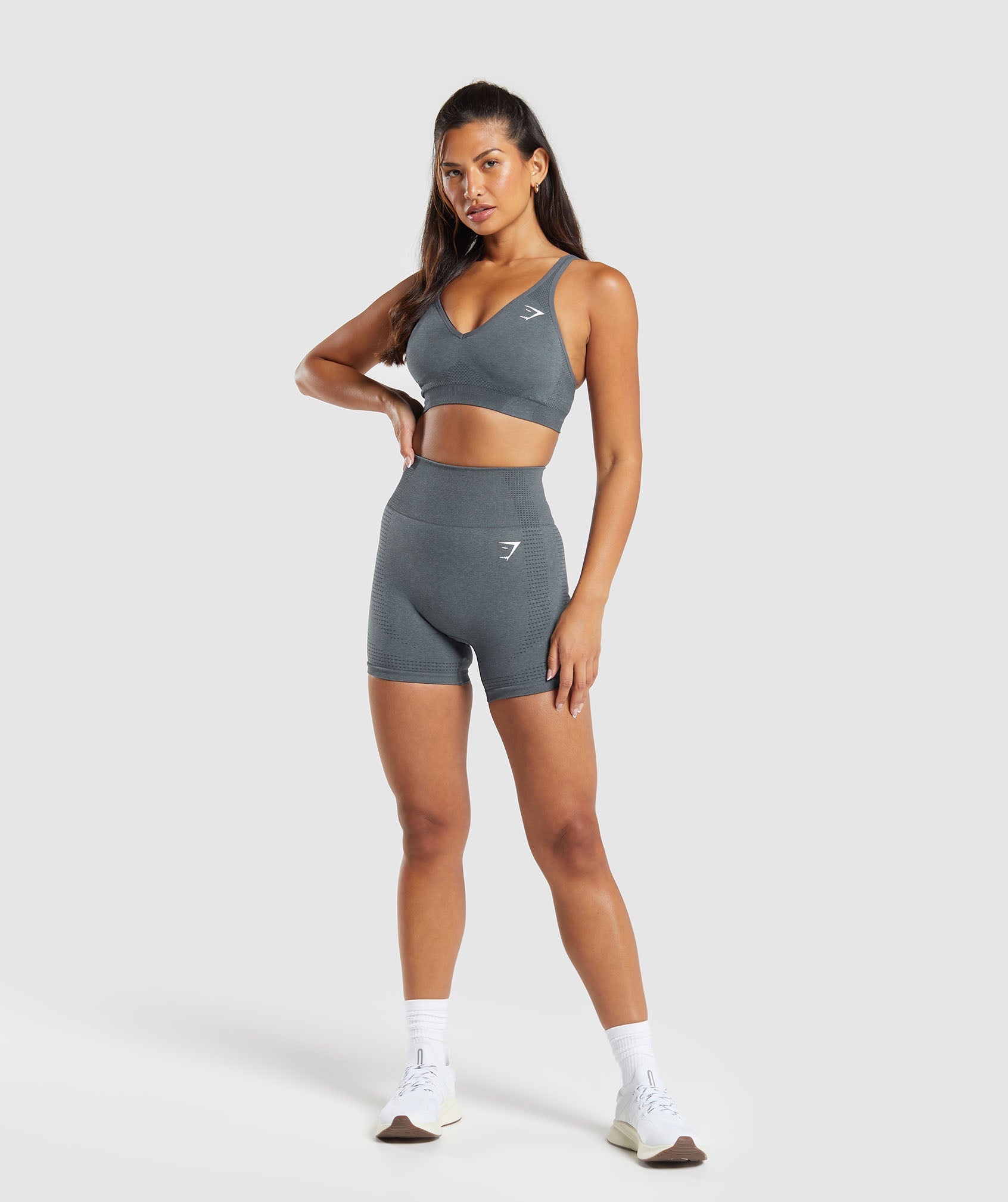 Women's Gymshark Vital V Neck Sports Bra Strong Grey Marl
