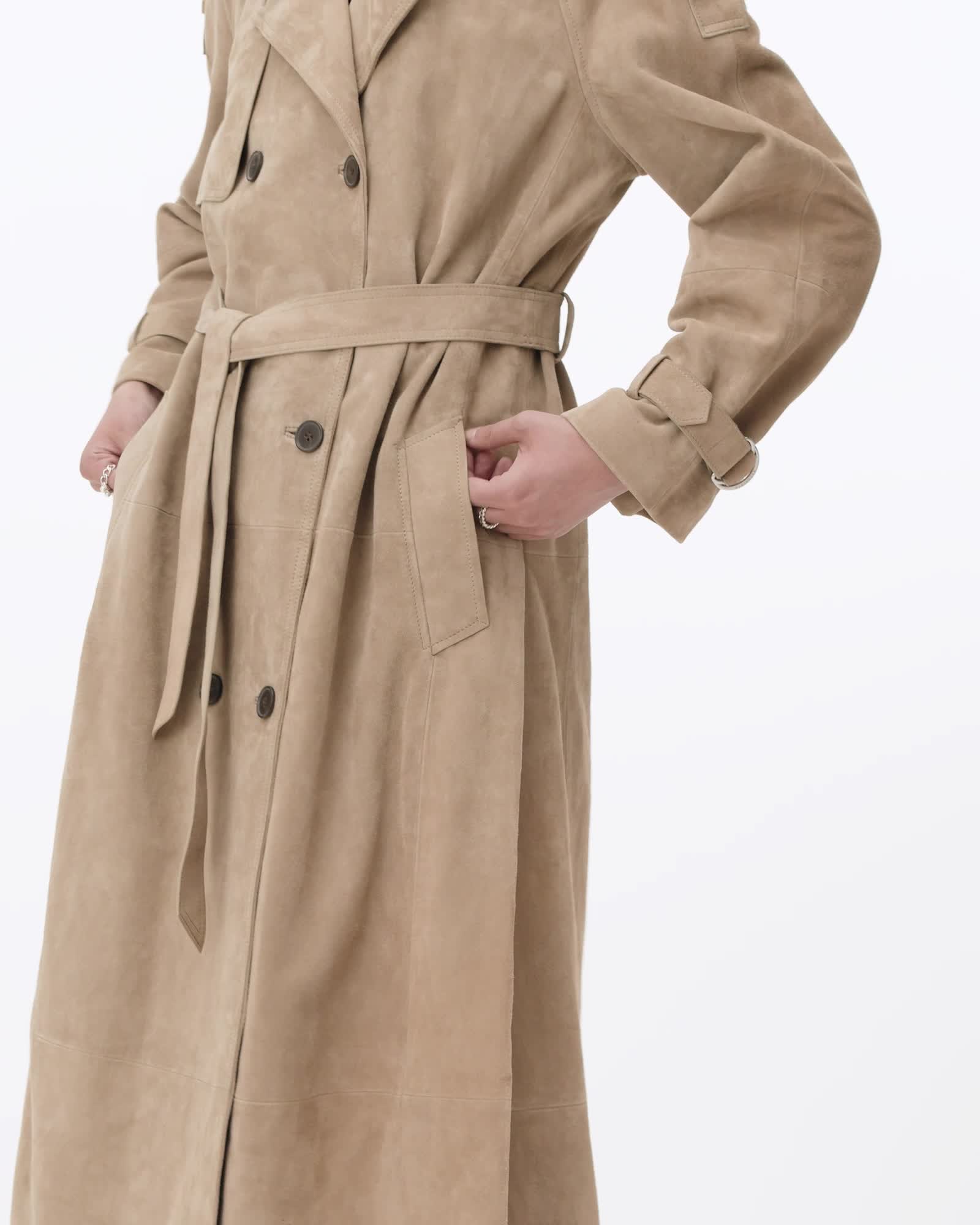 AllSaints Reed Suede Trench Coat Women's Taupe Brown Women's