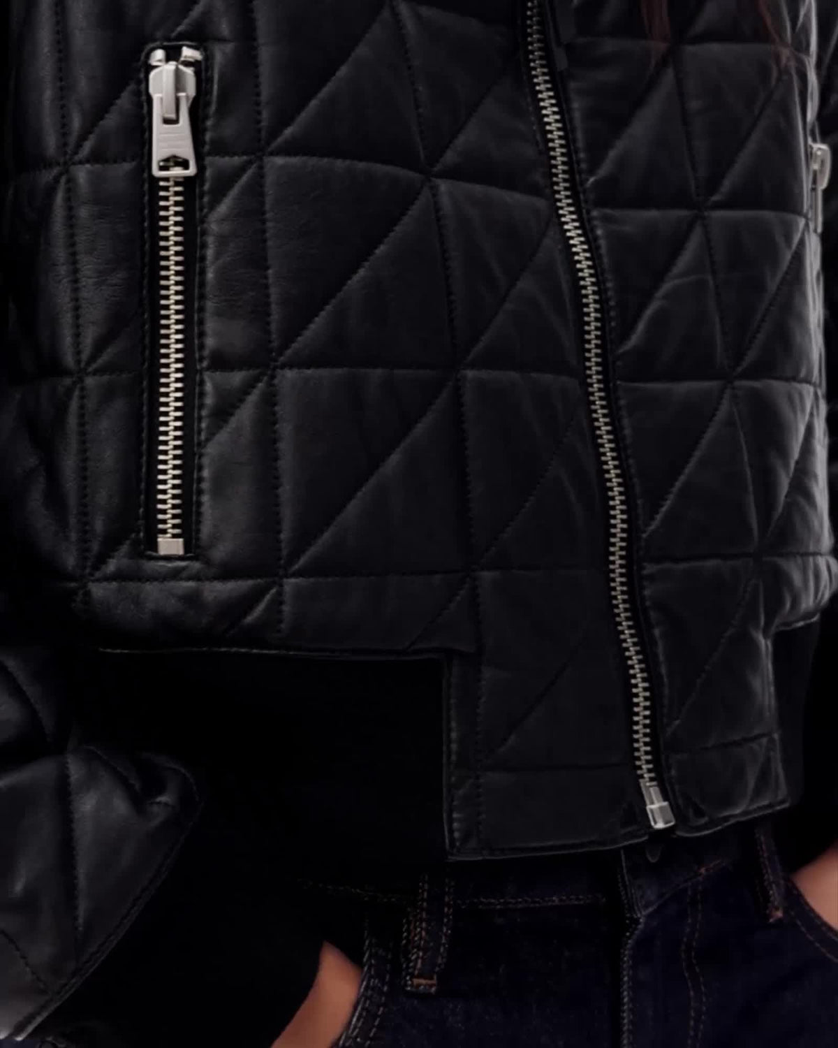 AllSaints Carly Quilt Leather Bomber Jacket Women's Black Women's