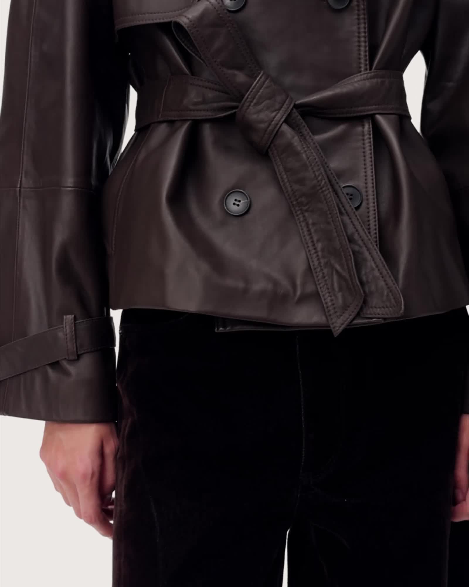AllSaints Reed Cropped Leather Trench Women's Bitter Brown Women's