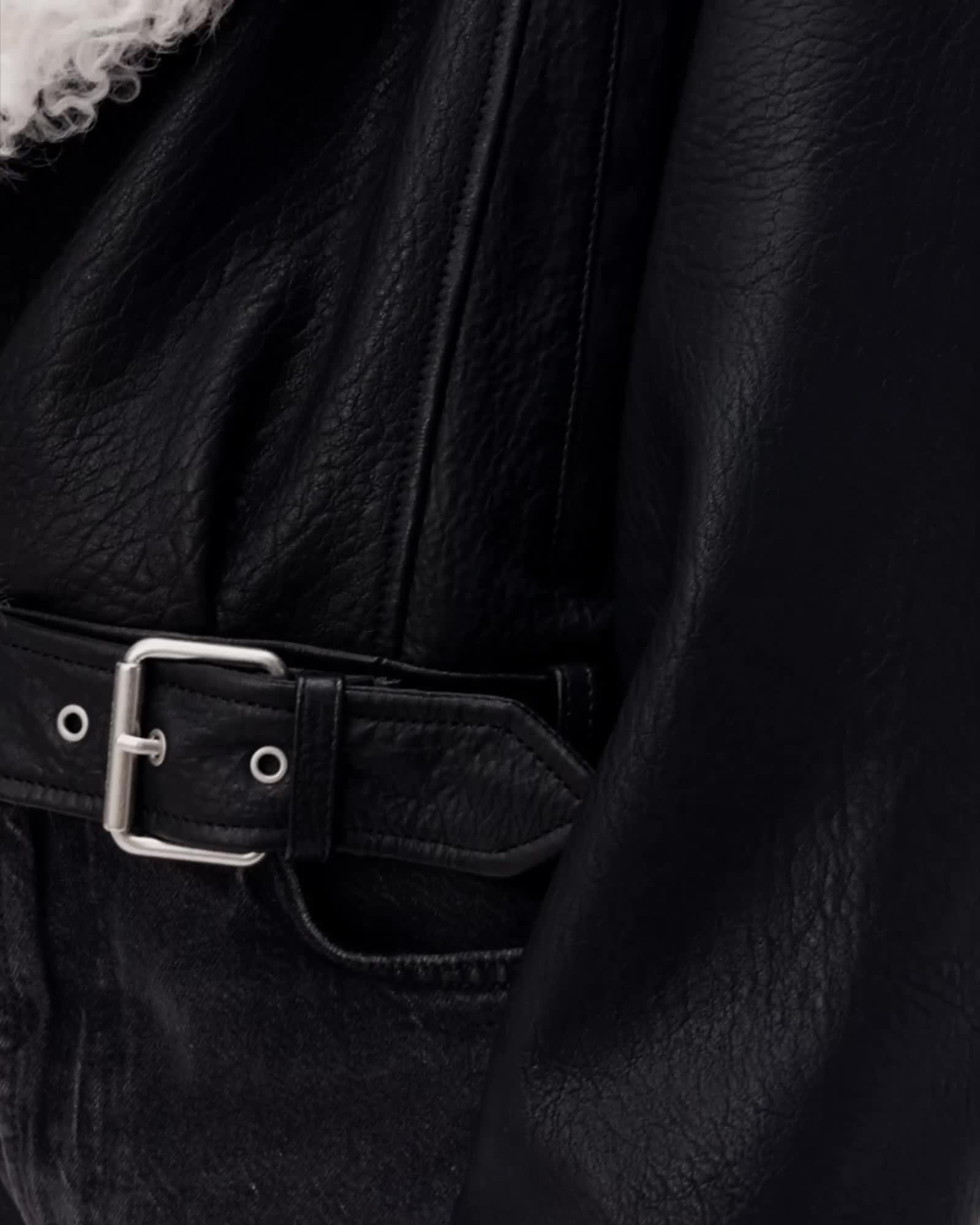 AllSaints Libra Shearling Jacket Women's Black/Off White Women's