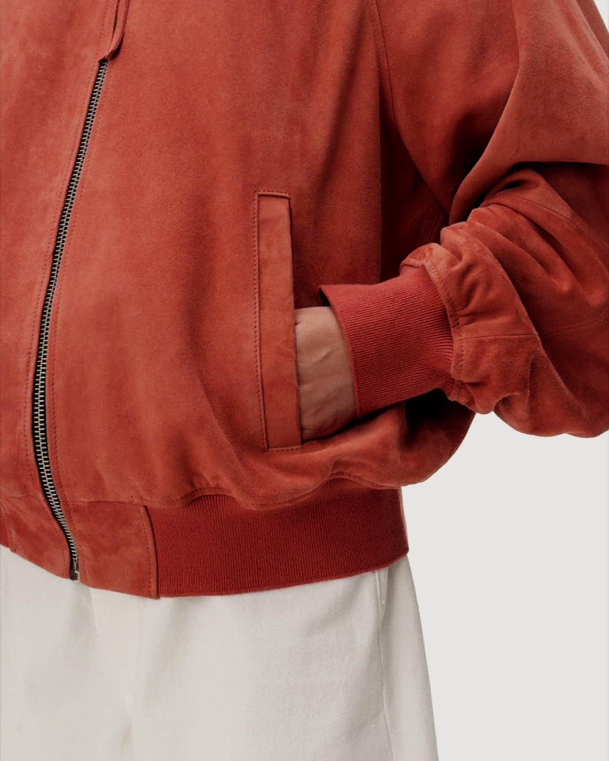 AllSaints Dana Relaxed Fit Suede Bomber Jacket Women's Burnt Brick Red Women's