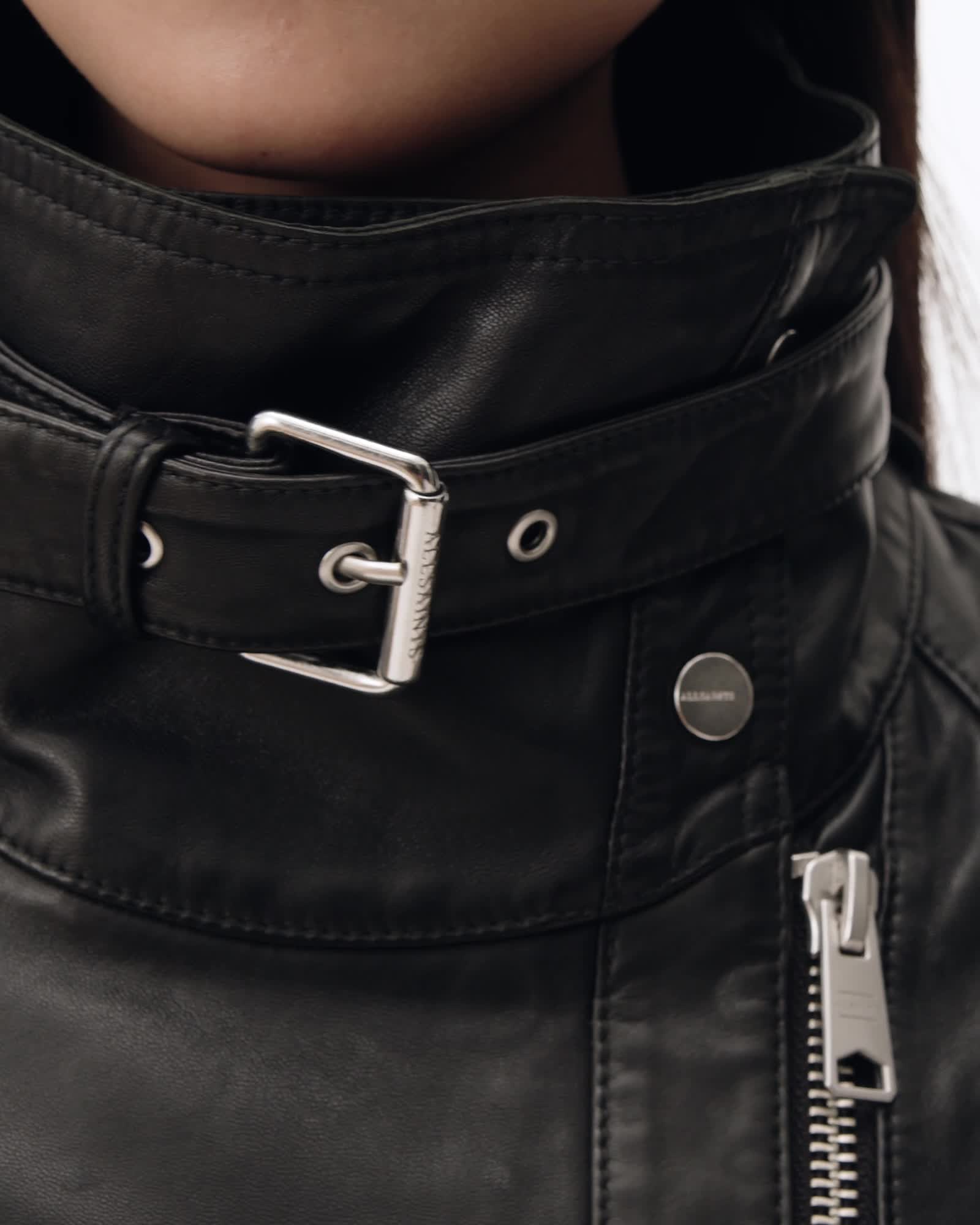 AllSaints Rhodes Relaxed Fit Leather Jacket Women's Black Women's