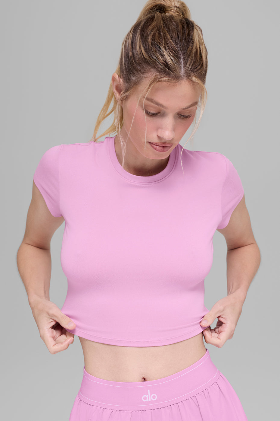 Alo Yoga Women'S Alosoft Crop Finesse Short Sleeve