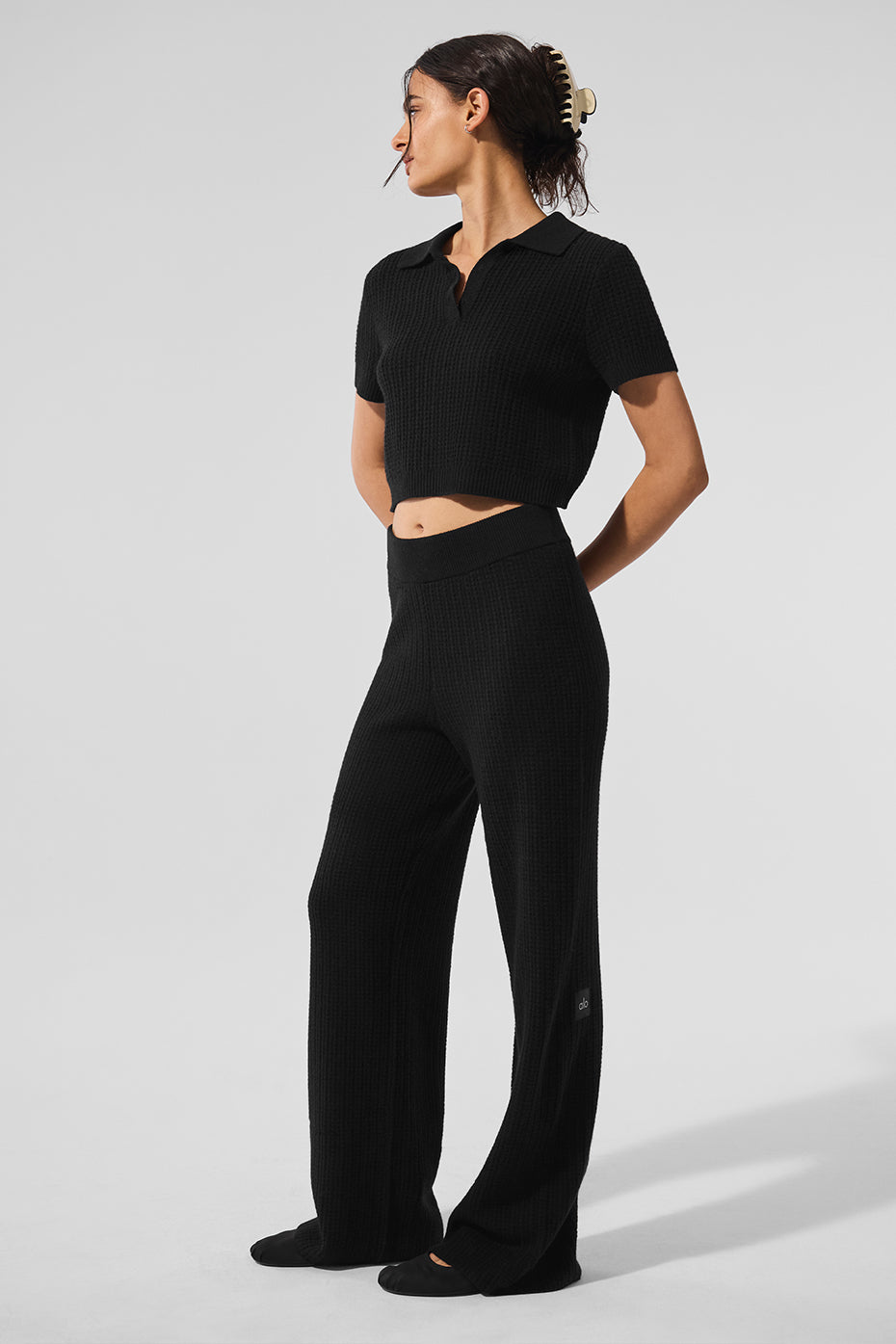 Alo Yoga Women'S Cashmere Plush Waffle Polo Tee