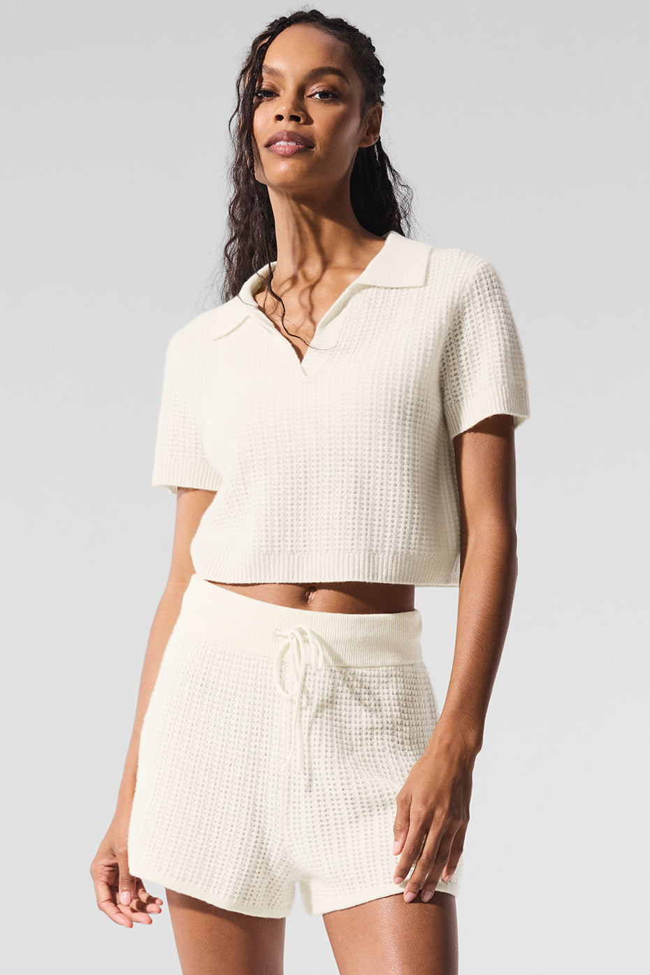 Alo Yoga Women'S Cashmere Plush Waffle Polo Tee