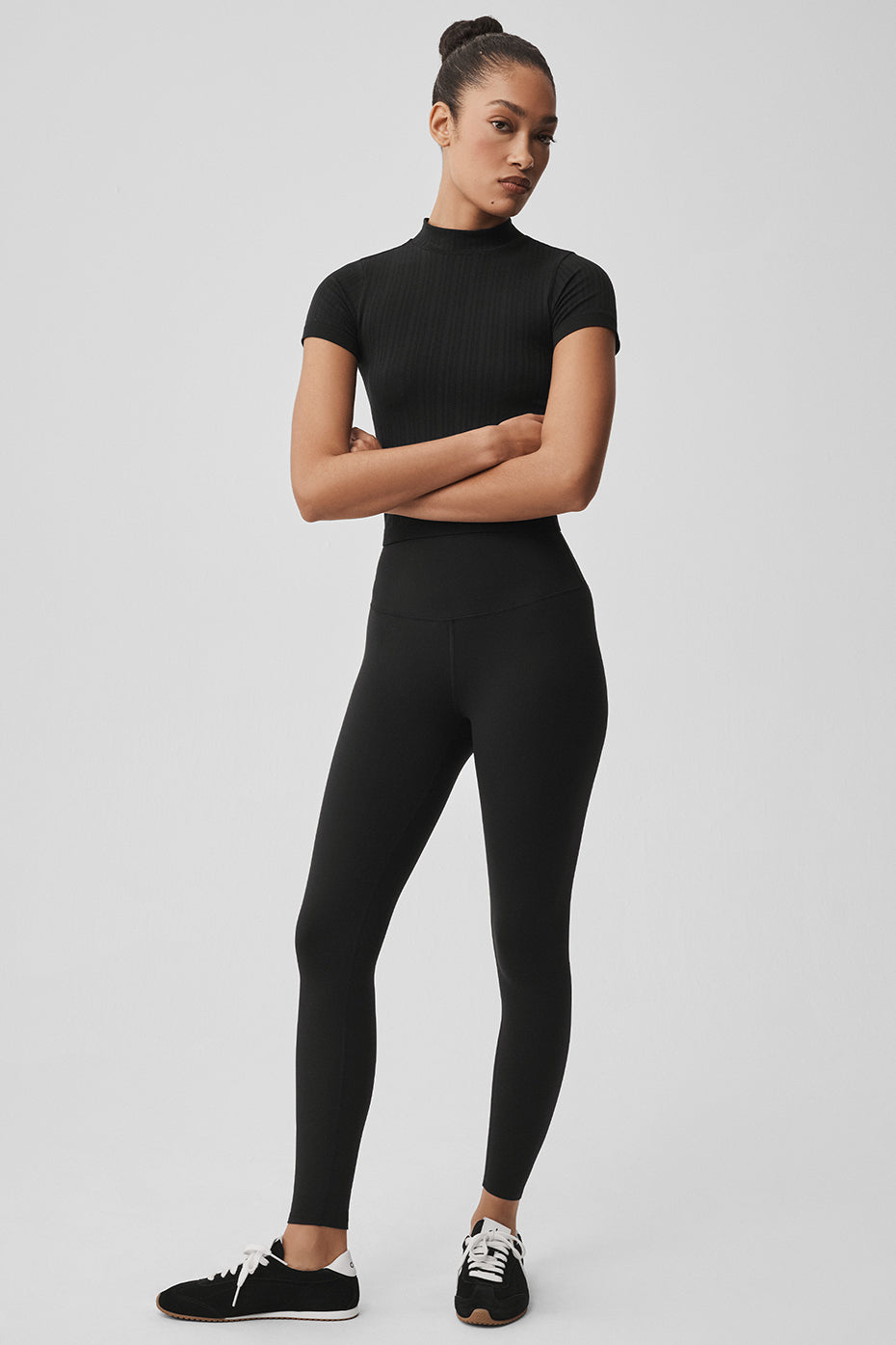 Alo Yoga Women'S Seamless Pointelle Mock Neck Short Sleeve