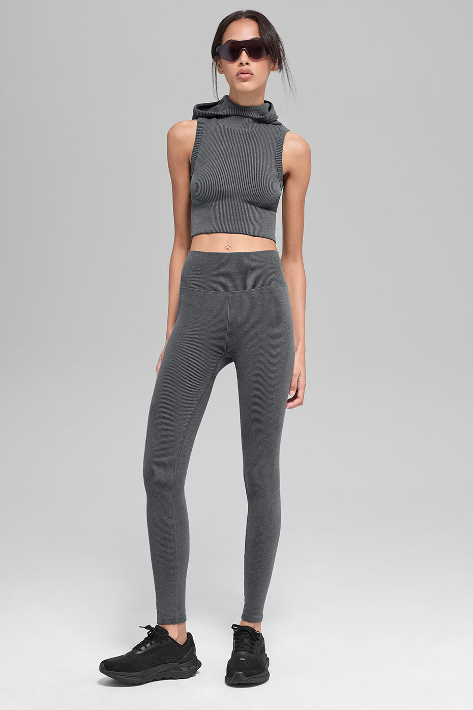 Alo Yoga Women'S Seamless Two Tone Rib Hooded Vest