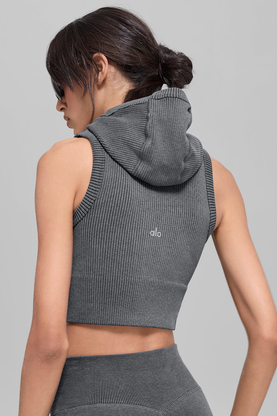 Alo Yoga Women'S Seamless Two Tone Rib Hooded Vest