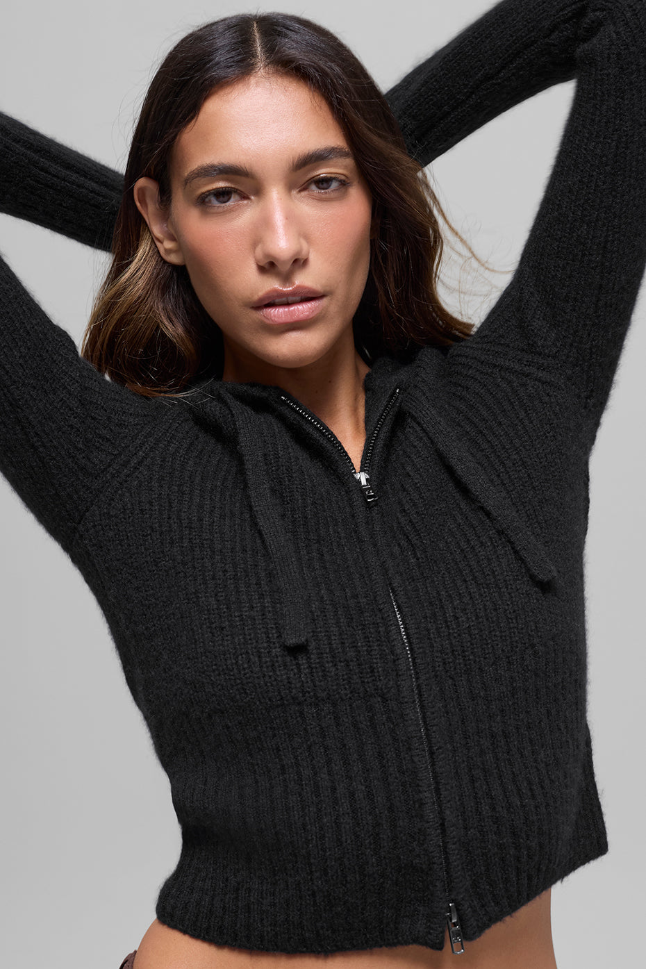 Alo Yoga Women'S Wool Cashmere Ribbed Noble Full Zip Hoodie