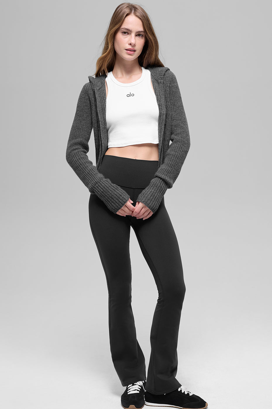 Alo Yoga Women'S Wool Cashmere Ribbed Noble Full Zip Hoodie
