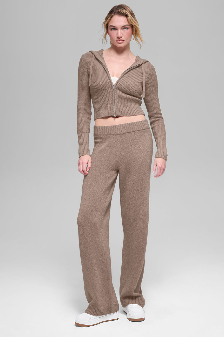Alo Yoga Women'S Wool Cashmere Ribbed Noble Full Zip Hoodie