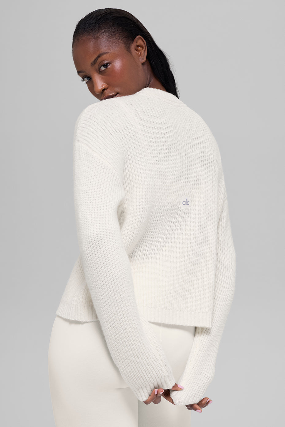 Alo Yoga Women'S Wool Cashmere Ribbed Noble Crewneck Sweater
