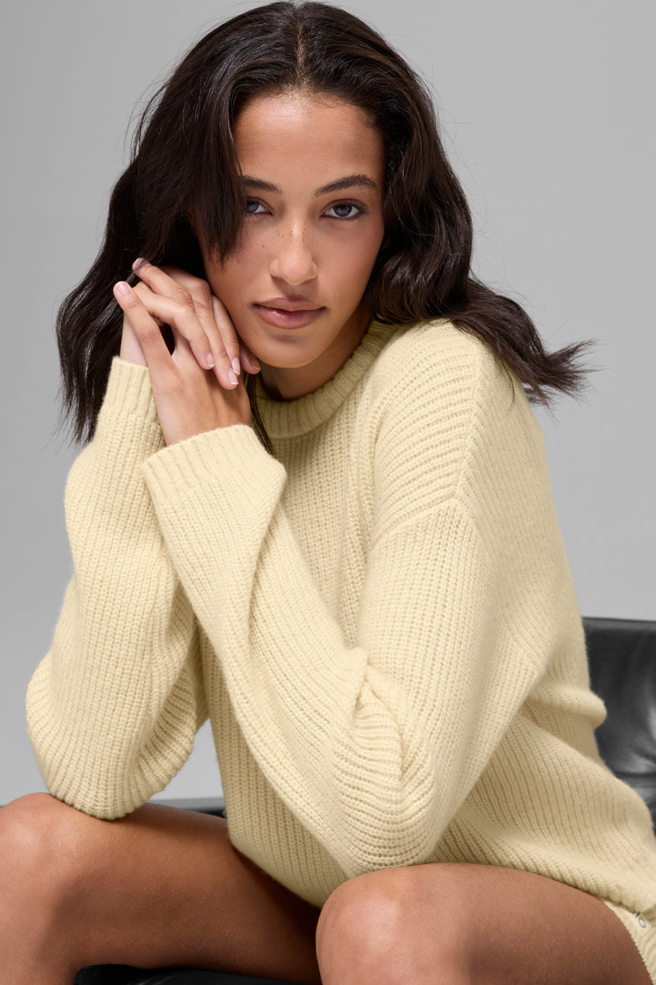Alo Yoga Women'S Wool Cashmere Ribbed Noble Crewneck Sweater