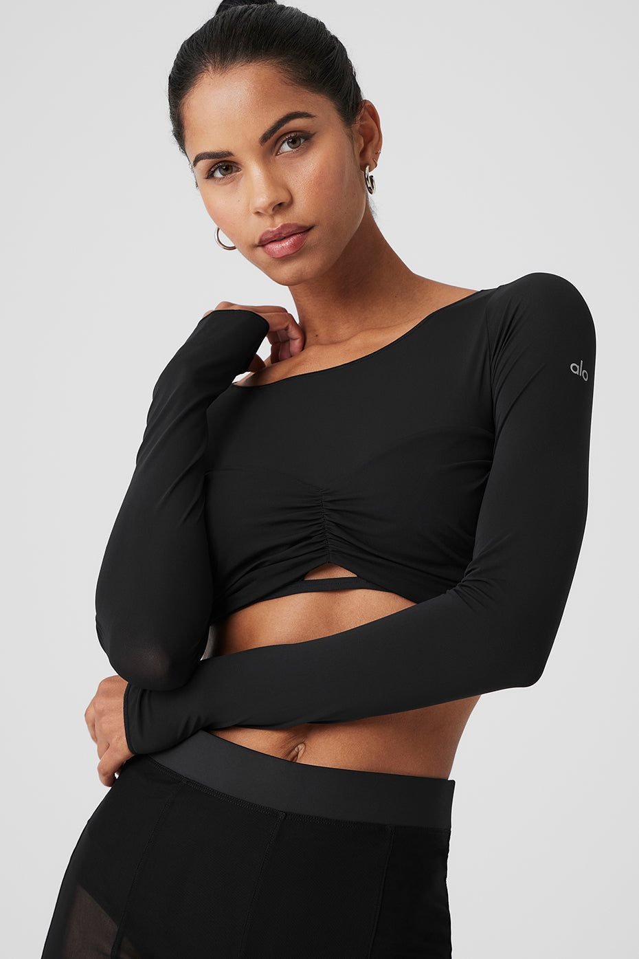 Alo Yoga Women'S Mesh Sheer Illusion Cropped Long Sleeve