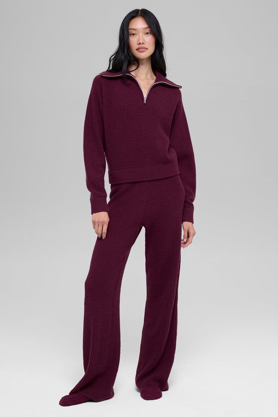 Alo Yoga Women'S Cashmere Plush Waffle 1/4 Zip Pullover