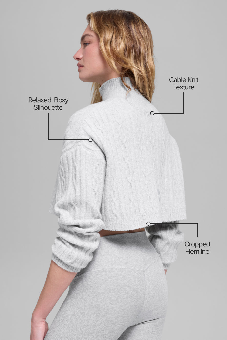 Alo Yoga Women'S Cable Knit Cropped Winter Bliss Turtleneck Long Sleeve