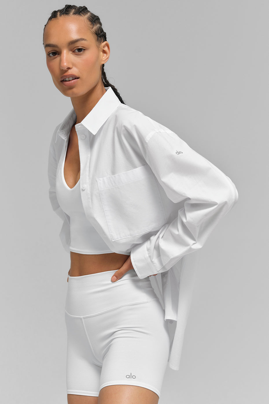 Alo Yoga Women'S Cotton Real Deal Button Up Long Sleeve