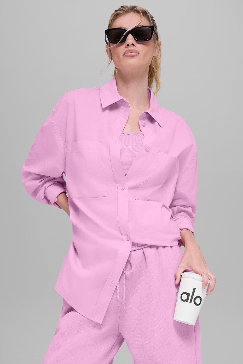 Alo Yoga Women'S Cotton Real Deal Button Up Long Sleeve