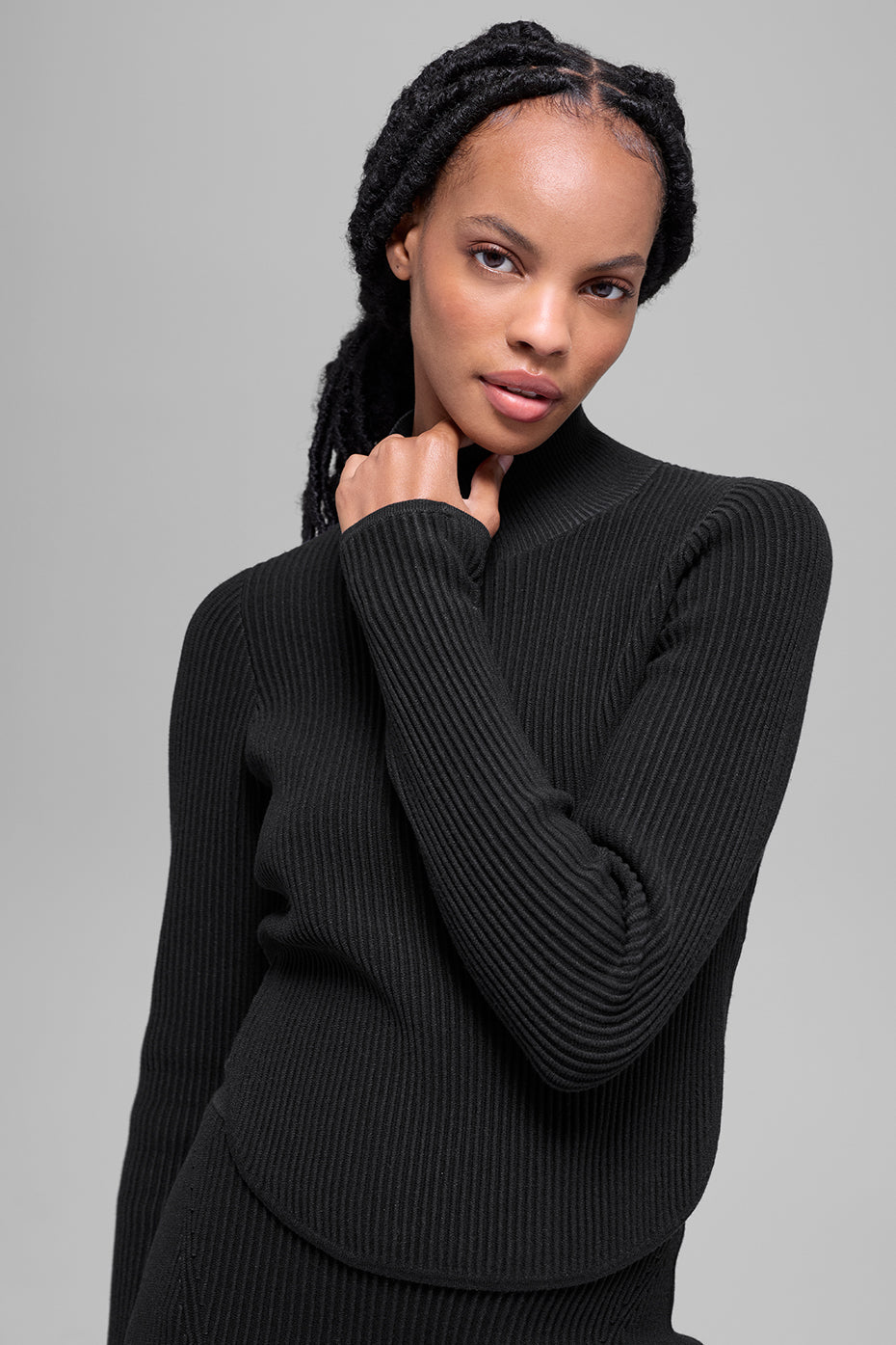 Alo Yoga Women'S Denim Knit Backless Long Sleeve