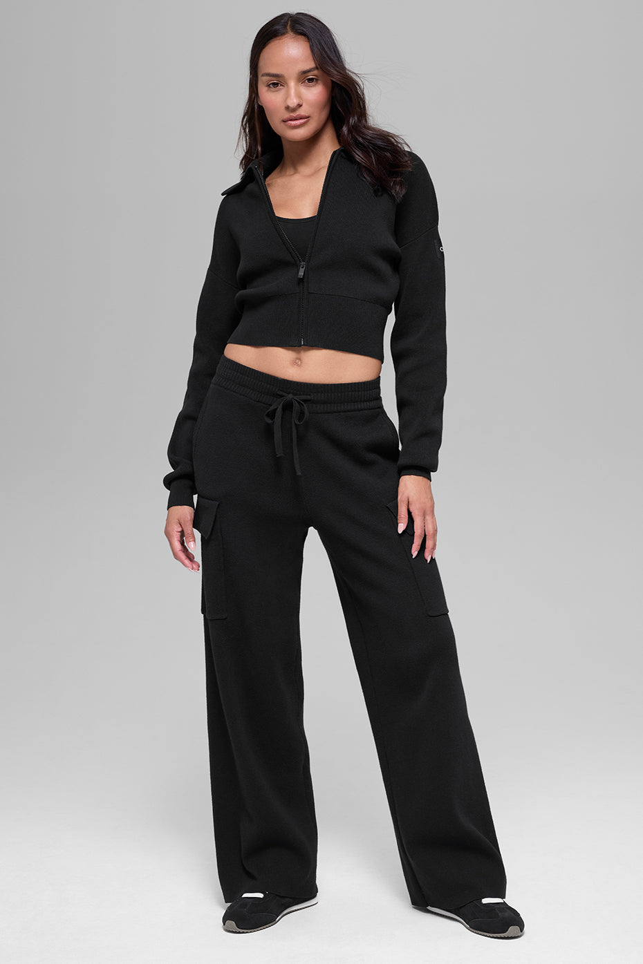 Alo Yoga Women'S Scholar Knit Cropped Full Zip Jacket