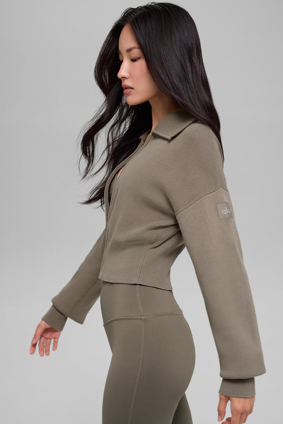 Alo Yoga Women'S Scholar Knit Cropped Full Zip Jacket
