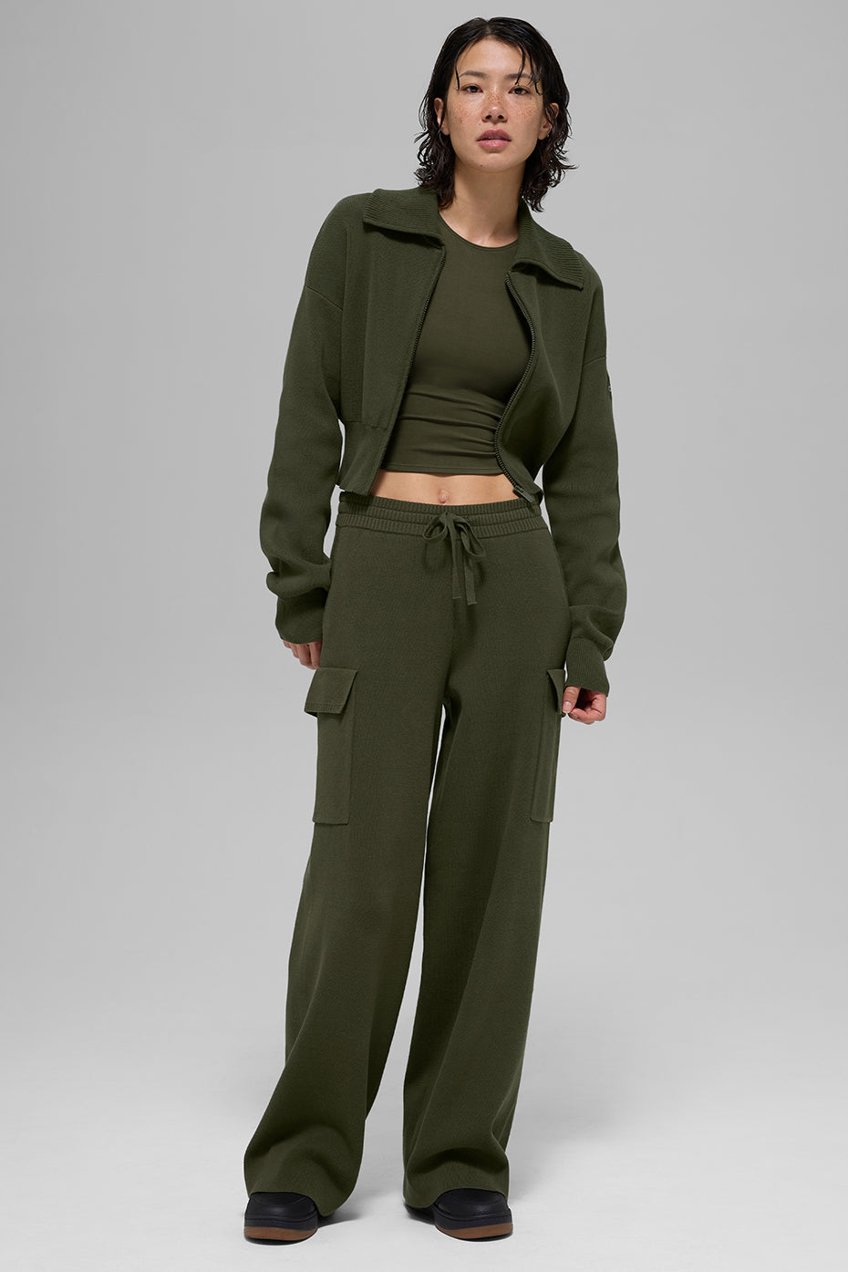 Alo Yoga Women'S Scholar Knit Cropped Full Zip Jacket