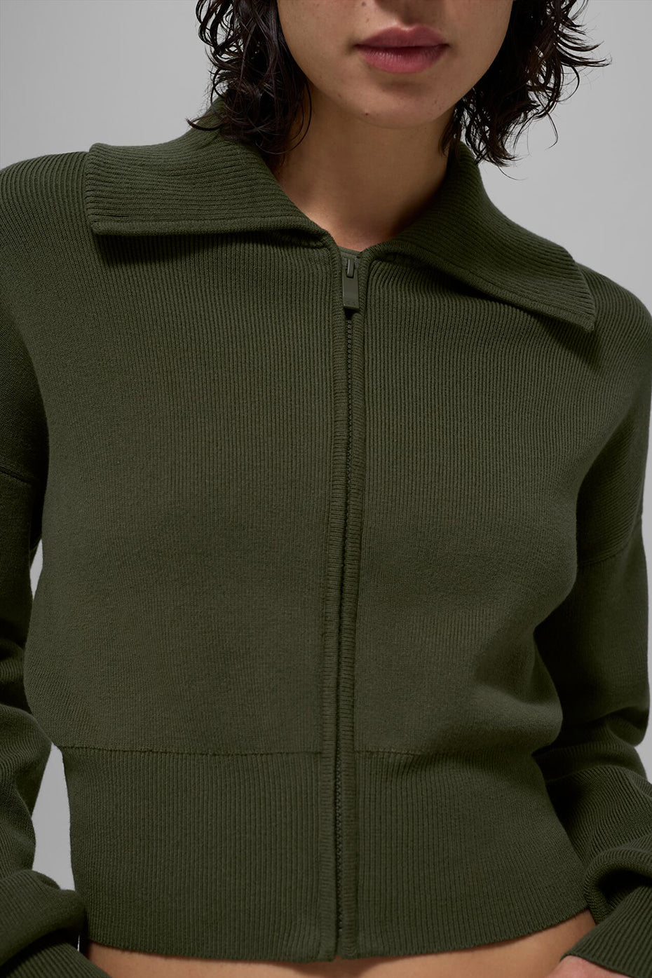 Alo Yoga Women'S Scholar Knit Cropped Full Zip Jacket