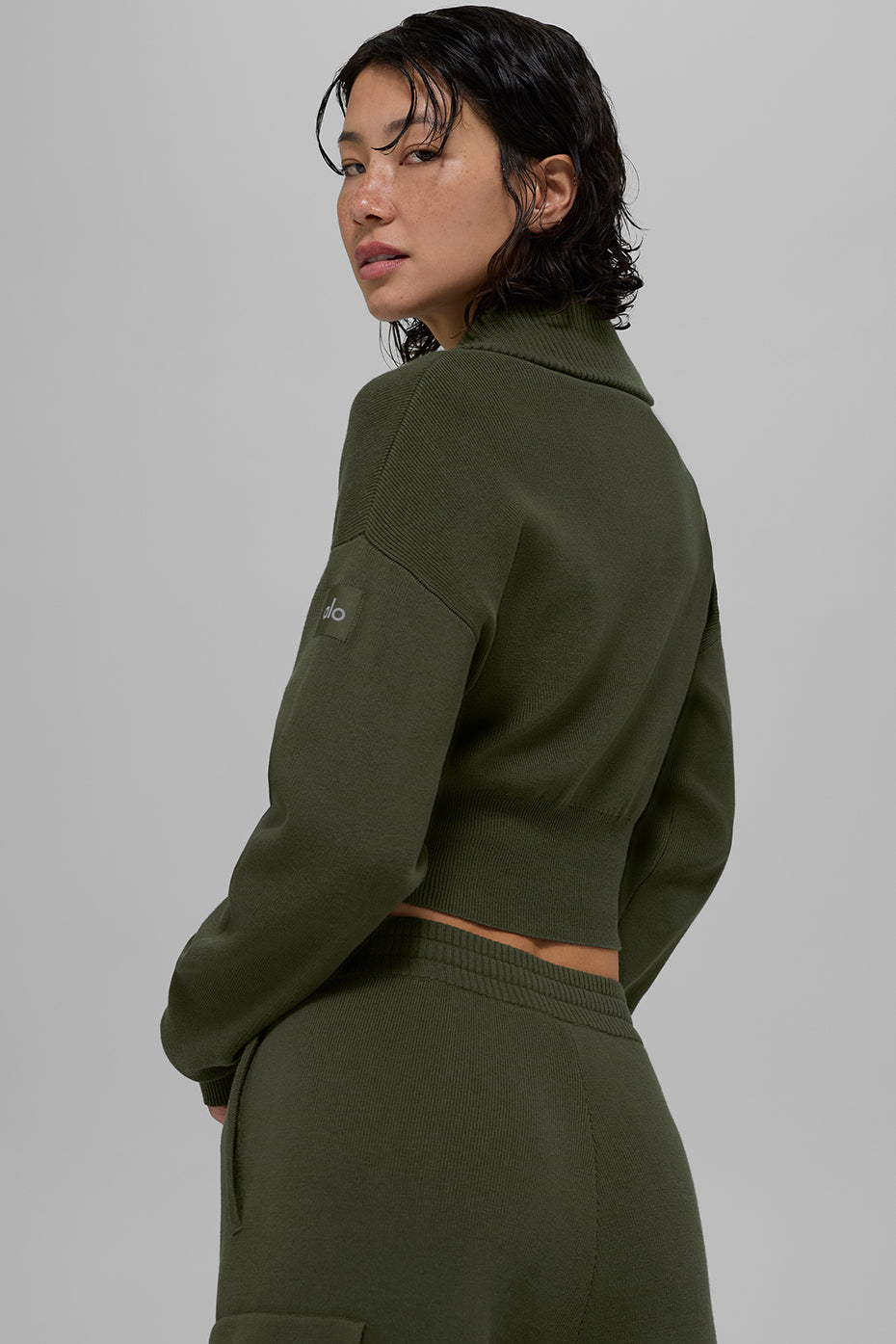 Alo Yoga Women'S Scholar Knit Cropped Full Zip Jacket