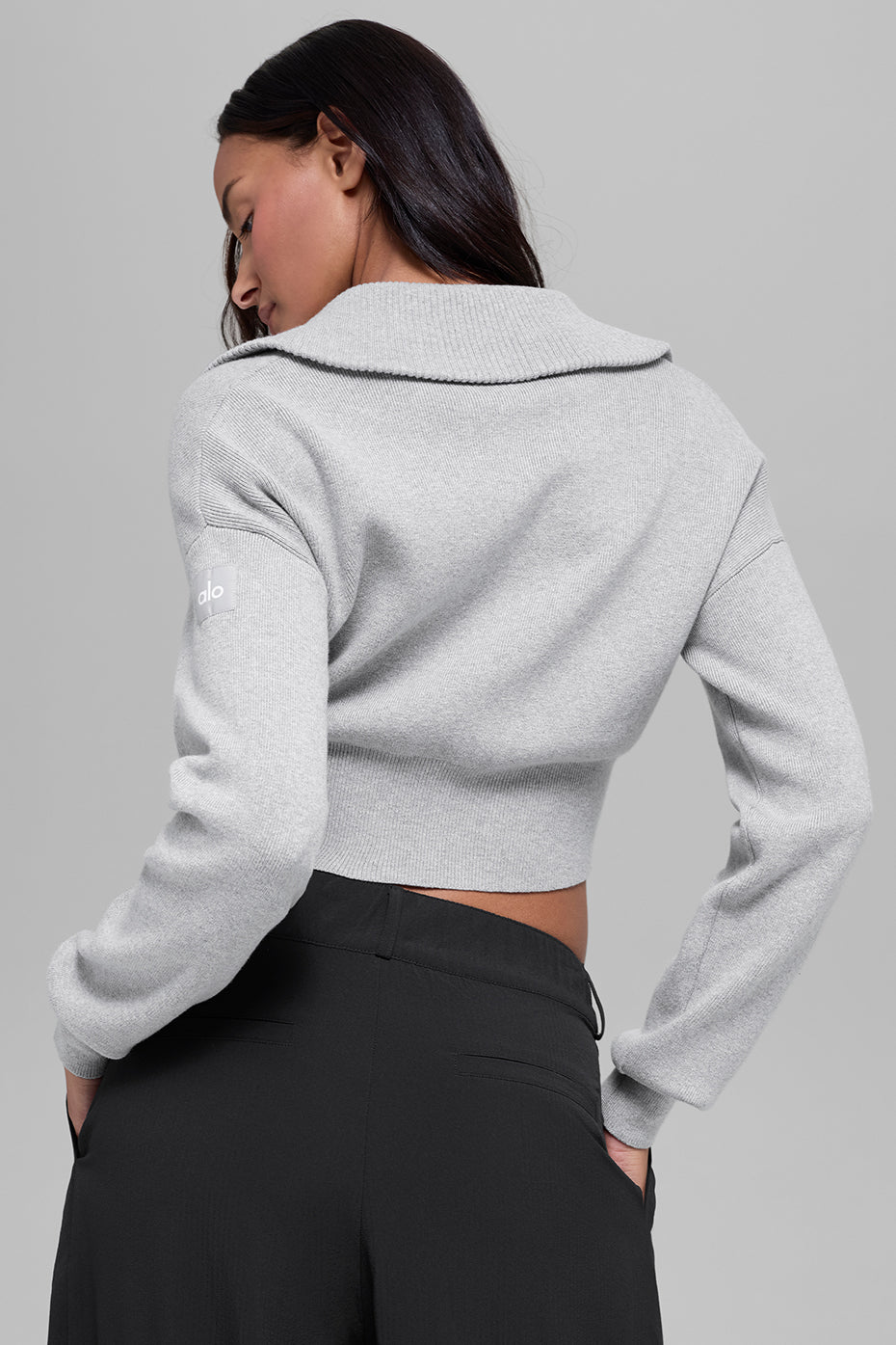 Alo Yoga Women'S Scholar Knit Cropped Full Zip Jacket