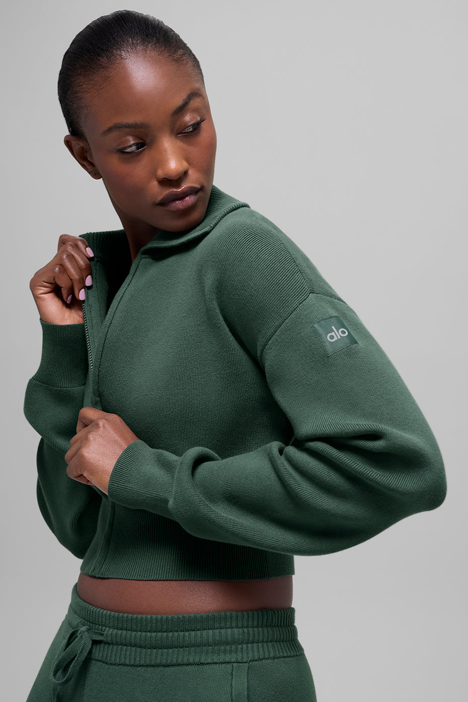 Alo Yoga Women'S Scholar Knit Cropped Full Zip Jacket