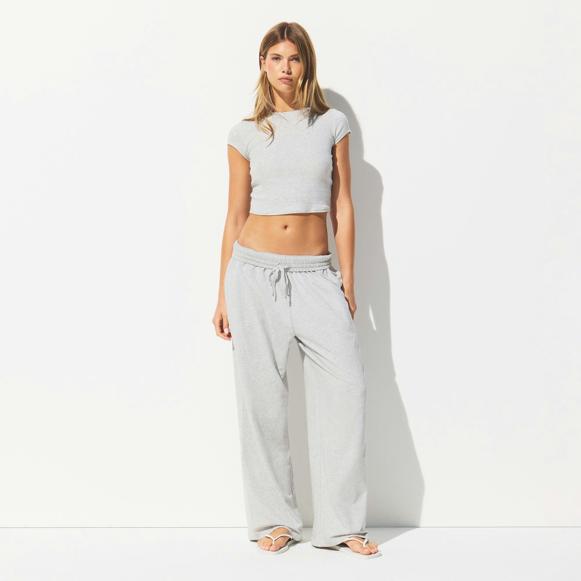Skims Cotton Jersey Wide Leg Pant Light Heather Grey