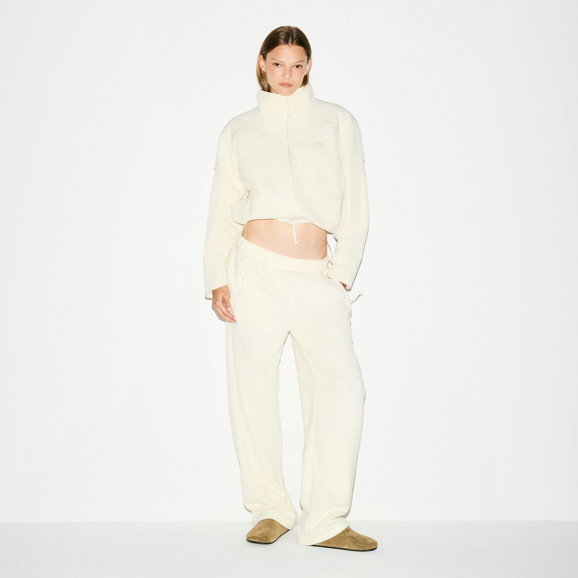 Skims Outdoor Fleece Straight Leg Pant Ecru